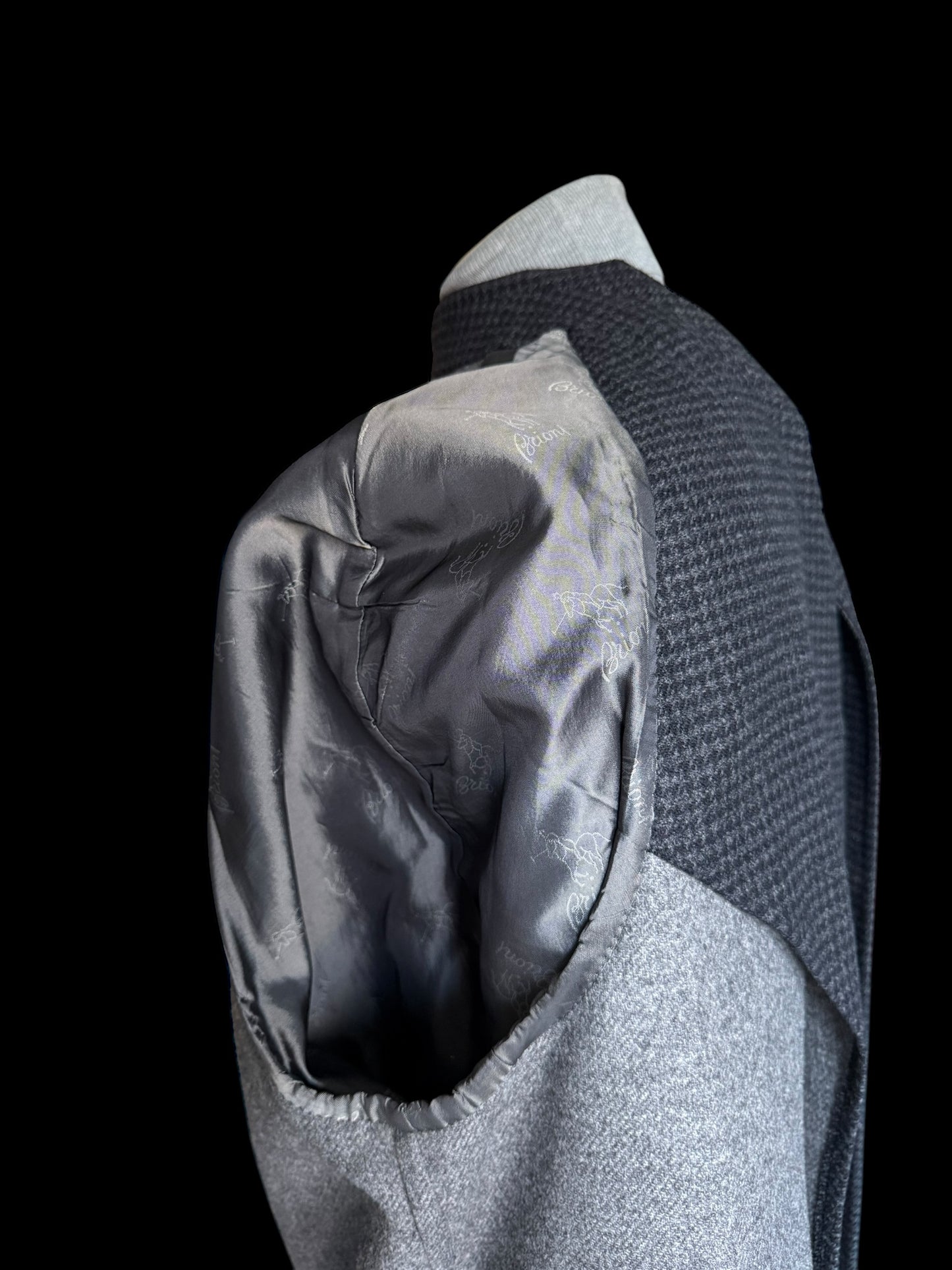 Brioni Belted Milano Overcoat 54 UK44 Raglan Houndstooth Black Grey Wool Unlined