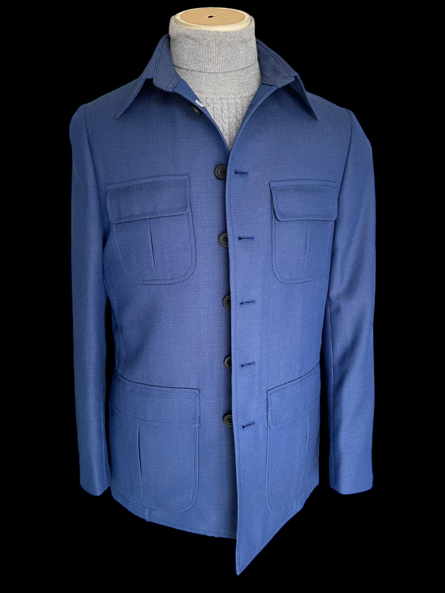 Bespoke Safari Jacket 40R Blue Unstructured Dugdale Non Crease Wool RRP£895