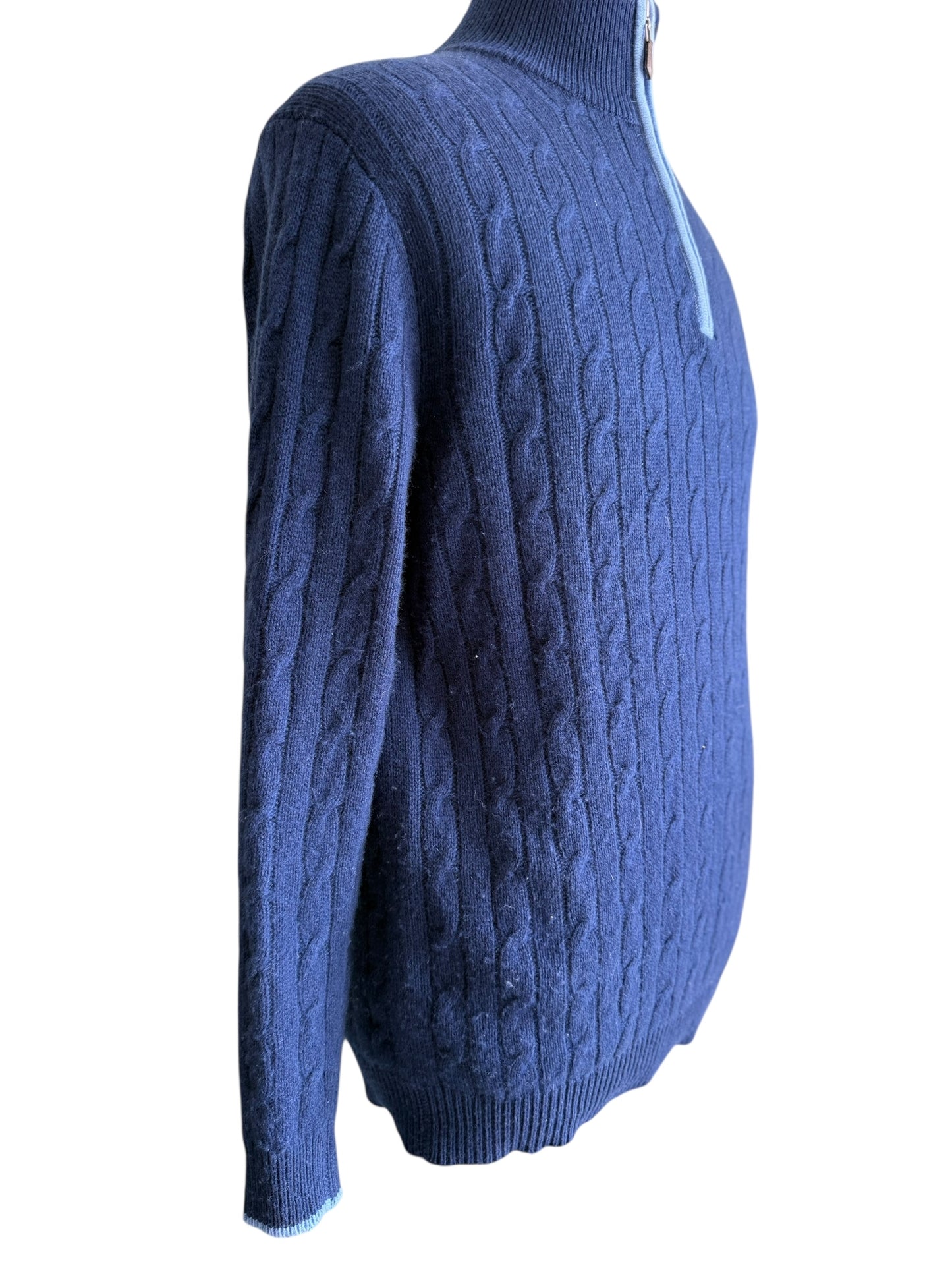 Men’s N. Peal Albemarle 1/4 Zip Organic Cashmere Jumper Navy Size Large SS19 RRP £395