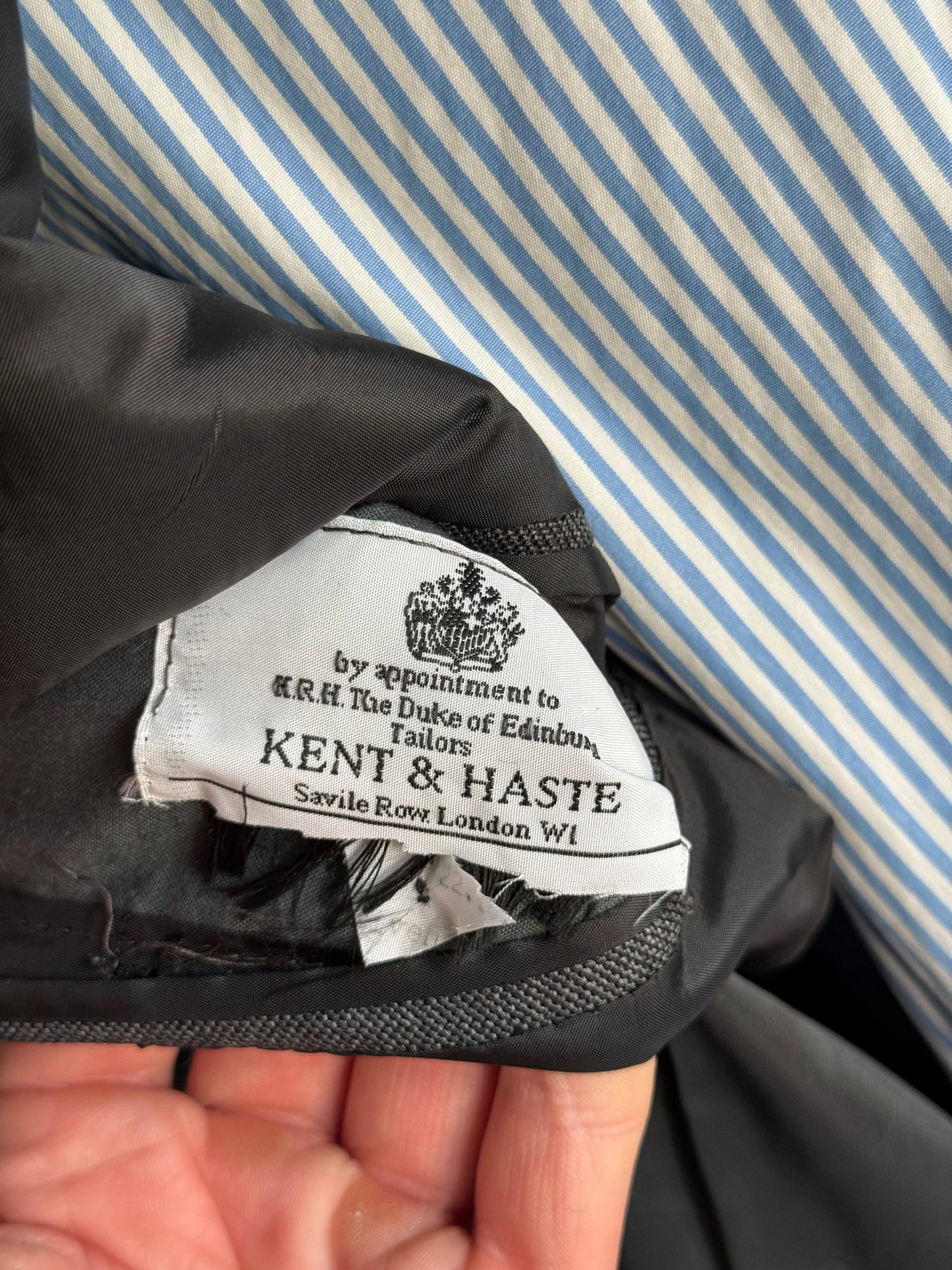 Bespoke Kent & Haste Savile Row Grey Sharkskin Suit Blazer Jacket 40L