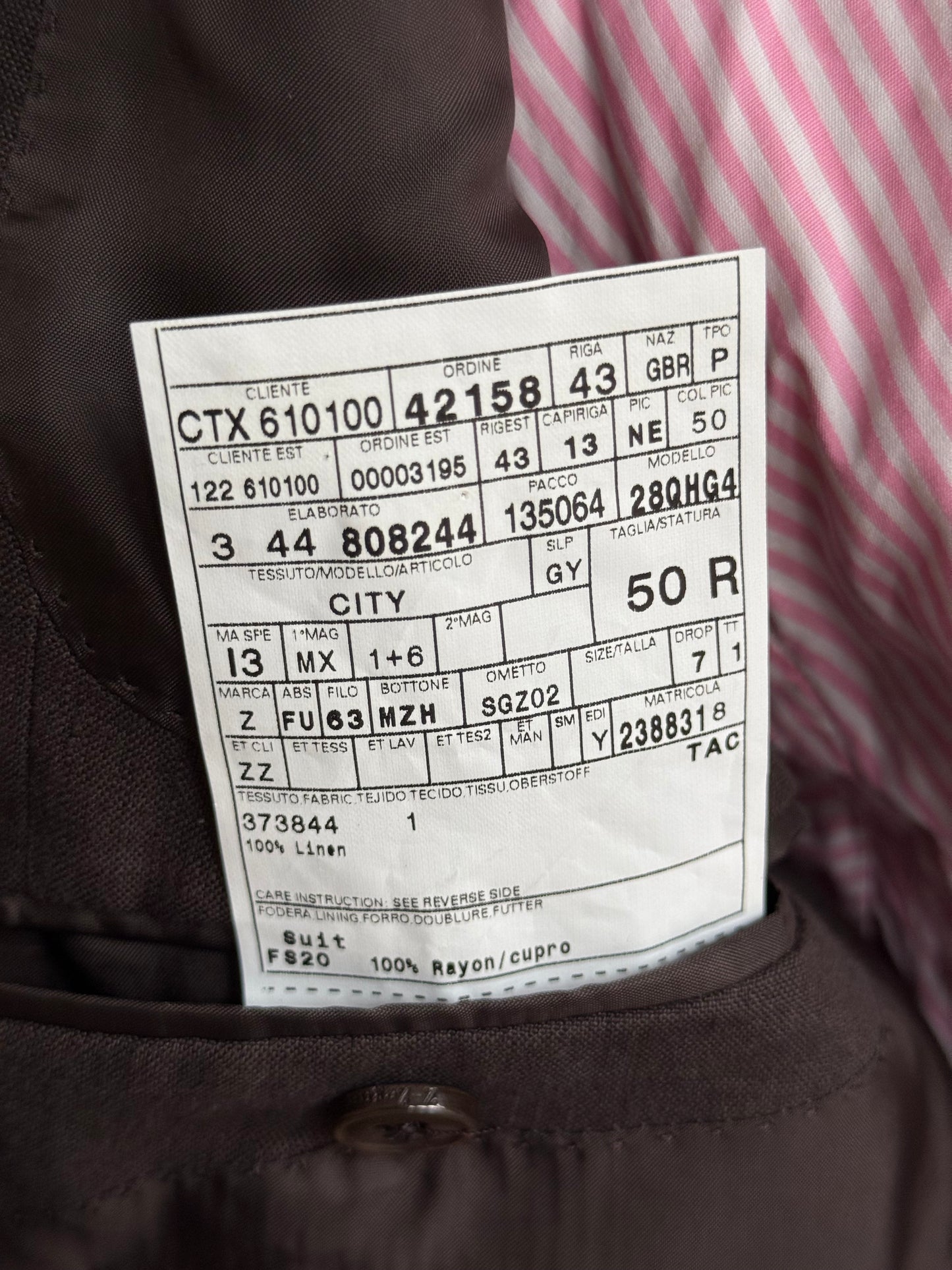 Ermenegildo Zegna Brown Linen Suit 50R / W32” Summer Wedding Z Zegna