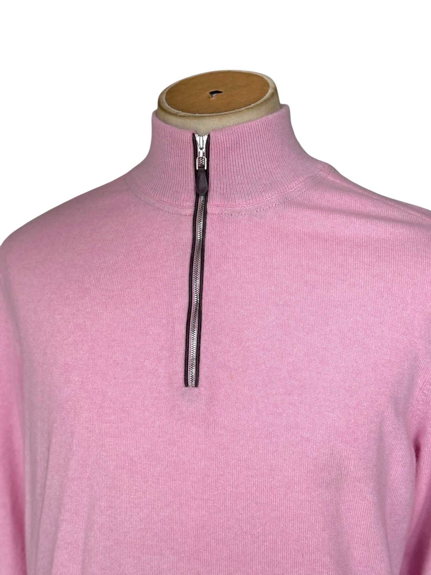 Men’s N. Peal Carnaby 1/4 Zip Cashmere Jumper Pink Size Large SS22 RRP £375
