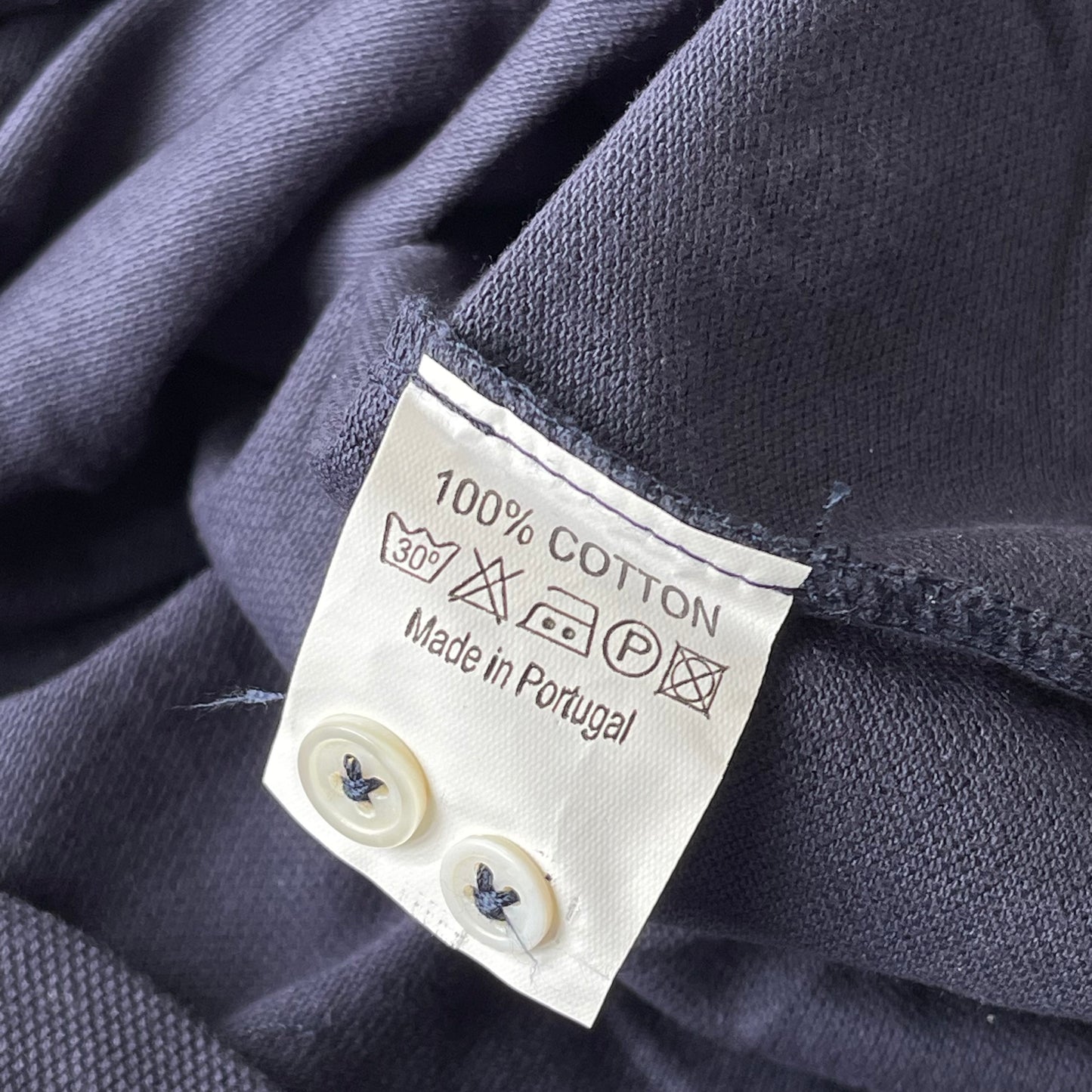 BNWT Natalino Long Sleeve Polo Shirt Medium Washed Navy Pique Cotton Button Down Collar