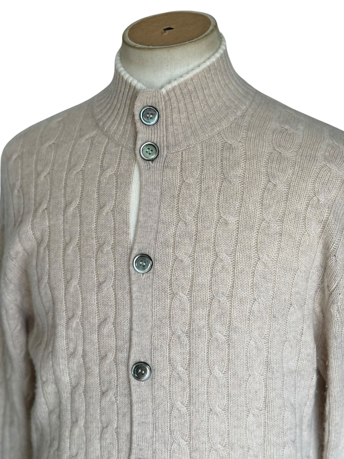 Men’s N. Peal Cashmere Cardigan Beige Cable Knit Size Large AW22