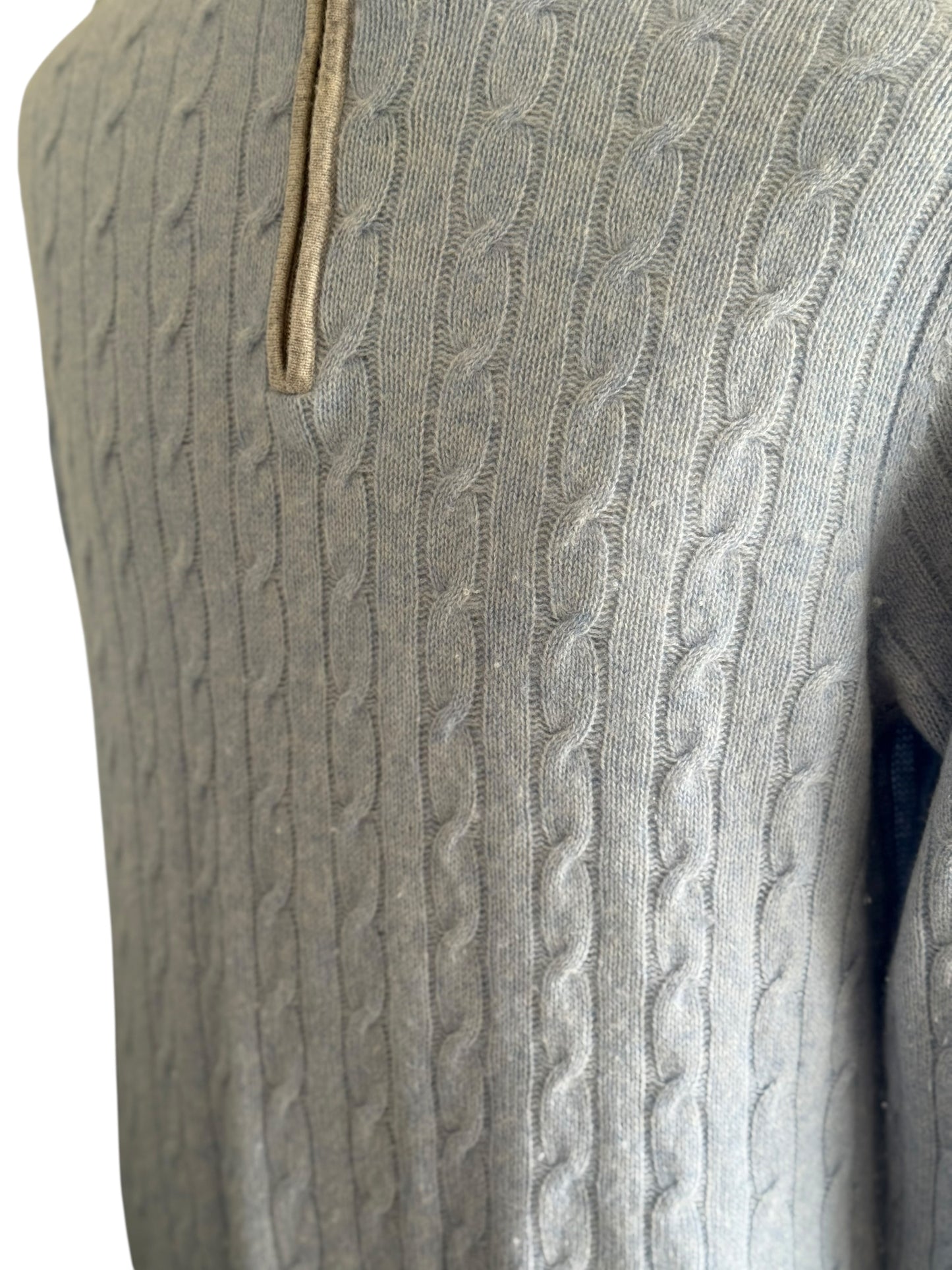 Men’s N. Peal Albemarle 1/4 Zip Cable-Knit Cashmere Jumper Light Blue XL SS19 RRP £395