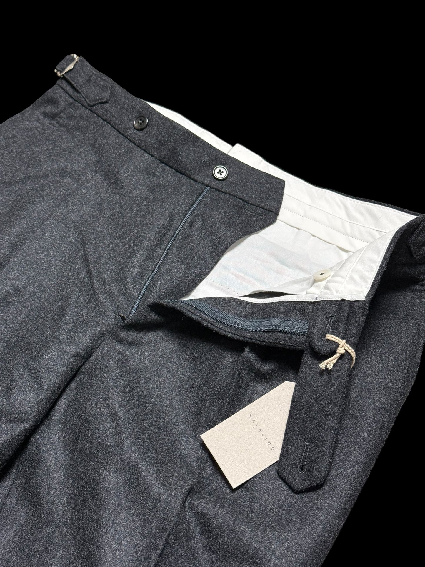 BNWT Natalino Single Pleat Flannel Trousers 30L Dark Grey RRP £195