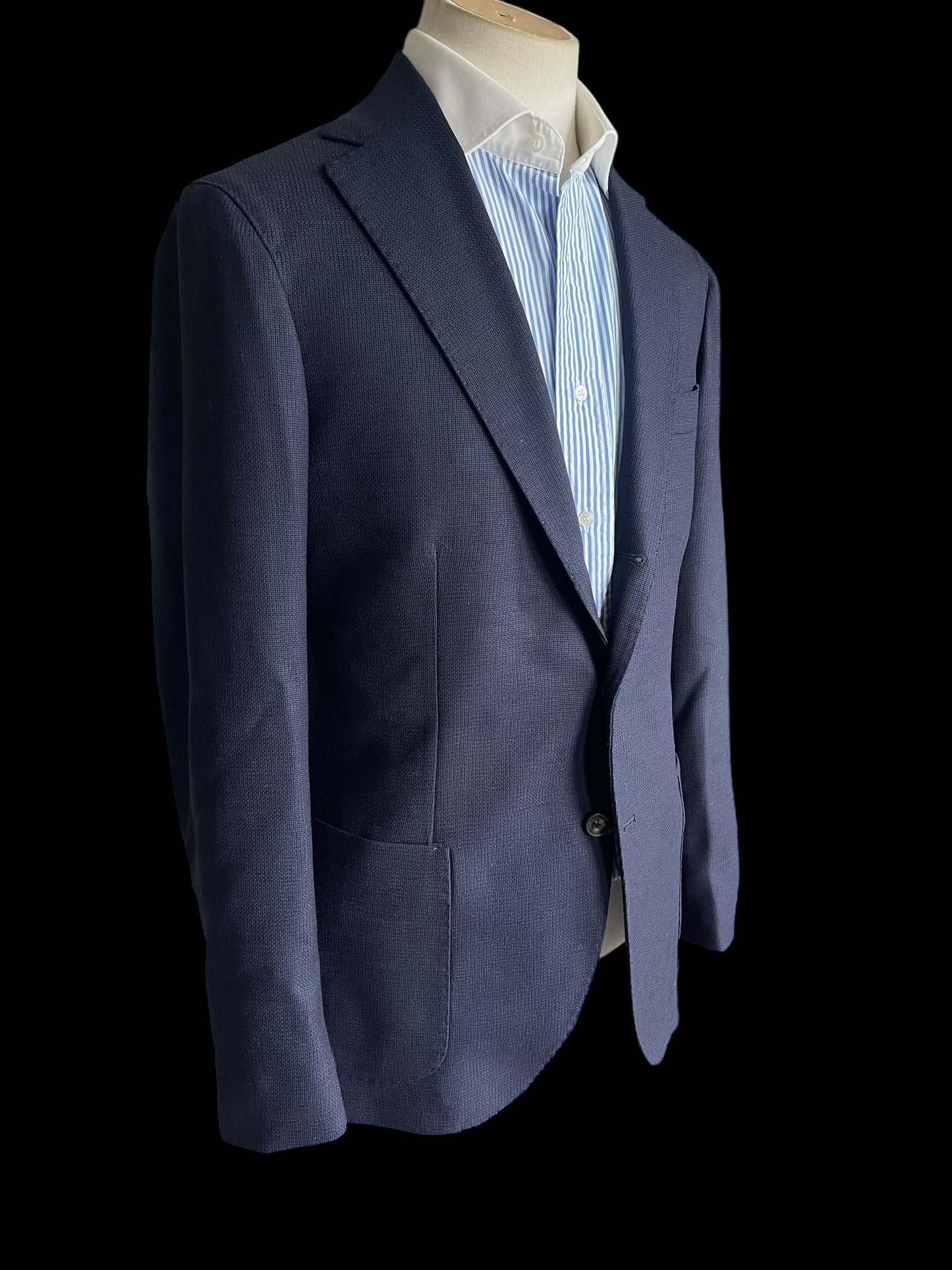Natalino Sport Jacket 38” Mock Leno Hopsack Wool Navy Blue RRP £470