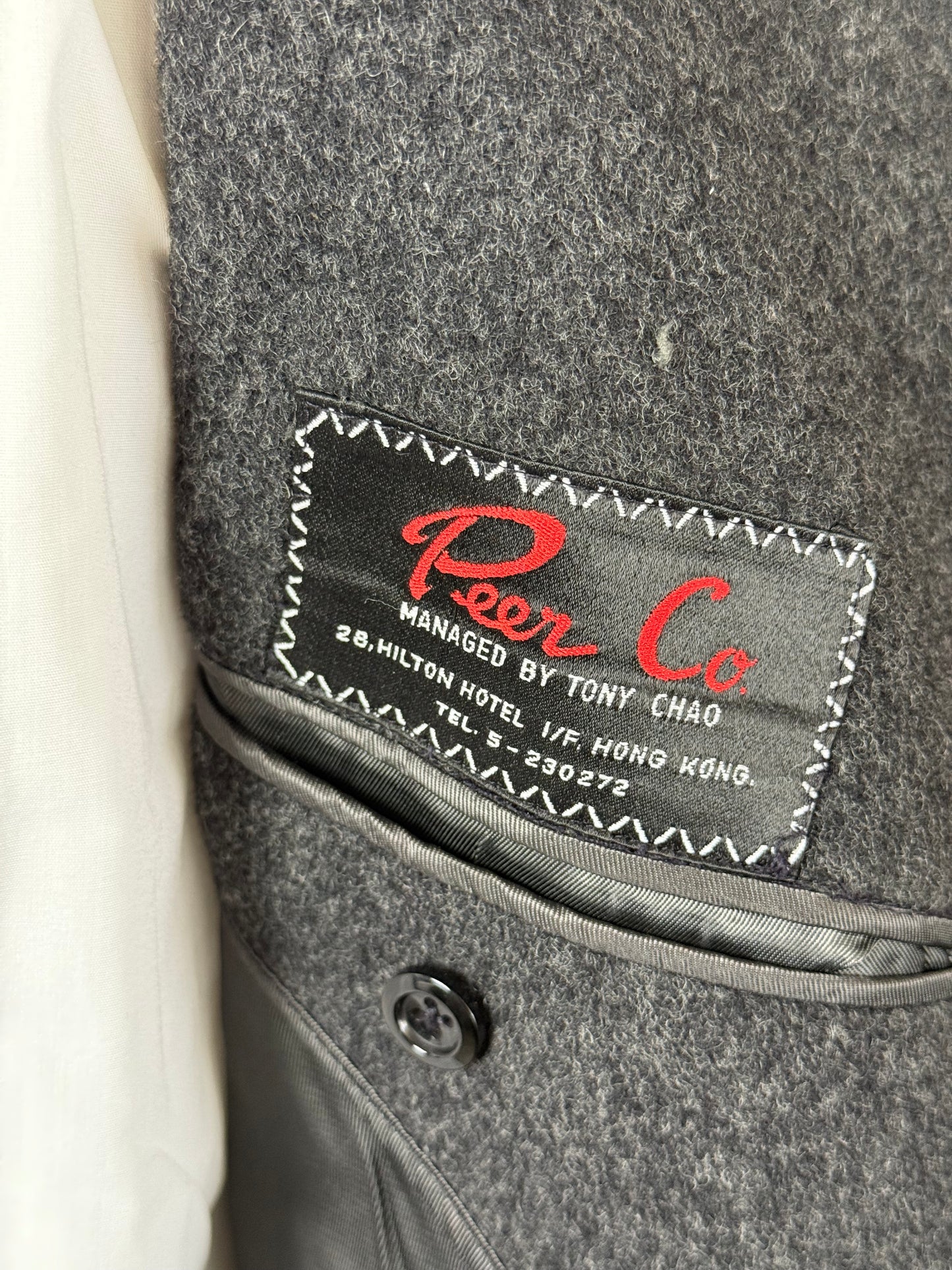Men’s Bespoke Flannel Overcoat 42” Grey Wool Cashmere Velvet Collar