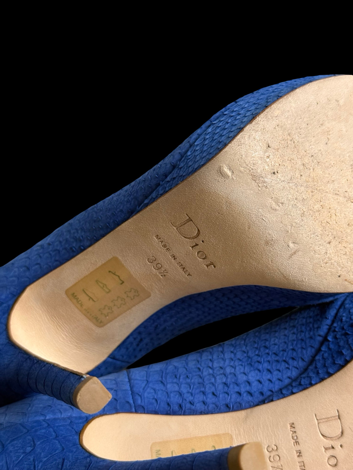 Christian Dior Blue Python-Embossed Leather Peep-Toe Heels EU39.5 UK6.5