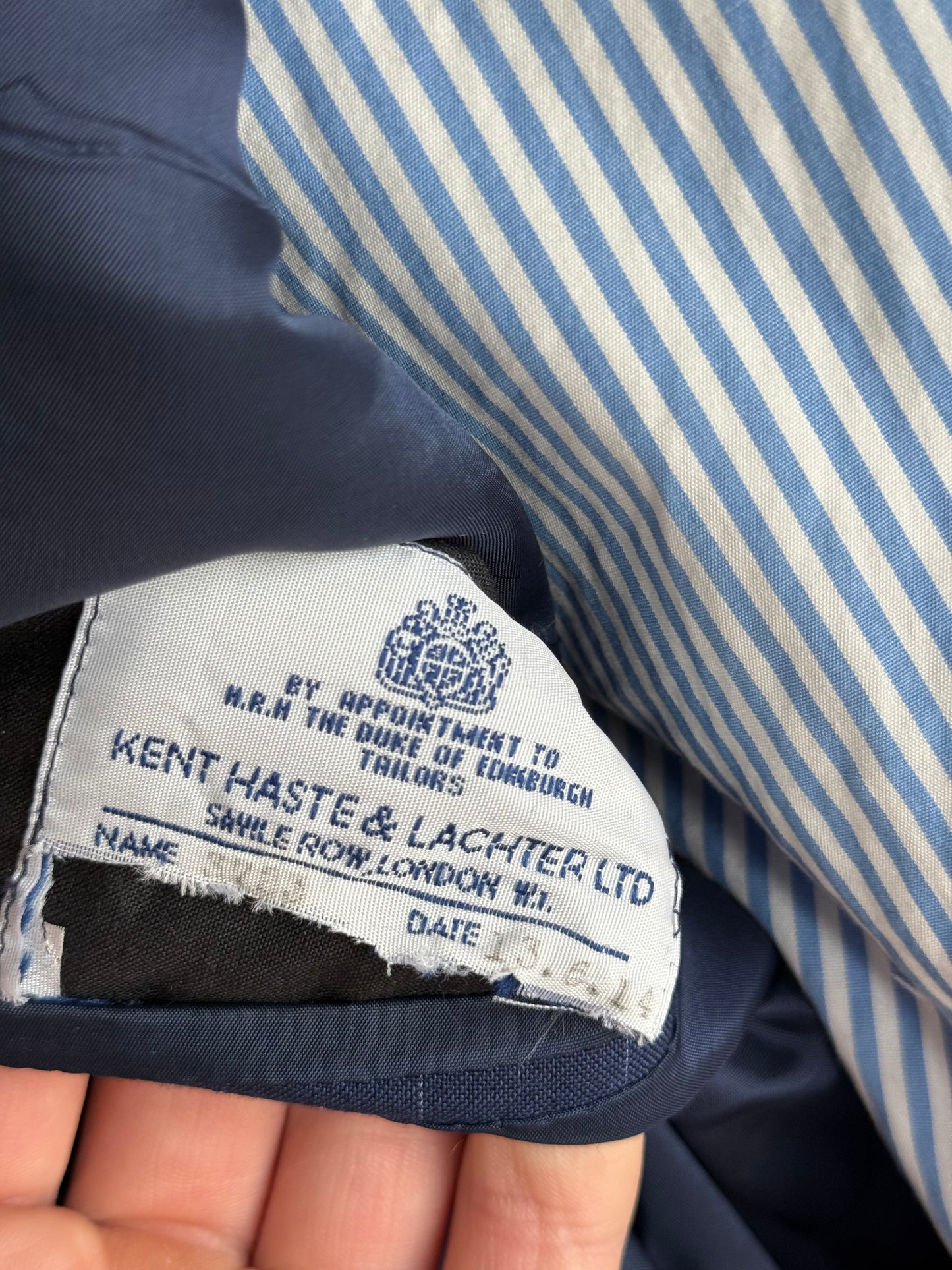 Bespoke Kent & Haste Double Breasted Navy Blazer 40S Pinstripe Savile Row