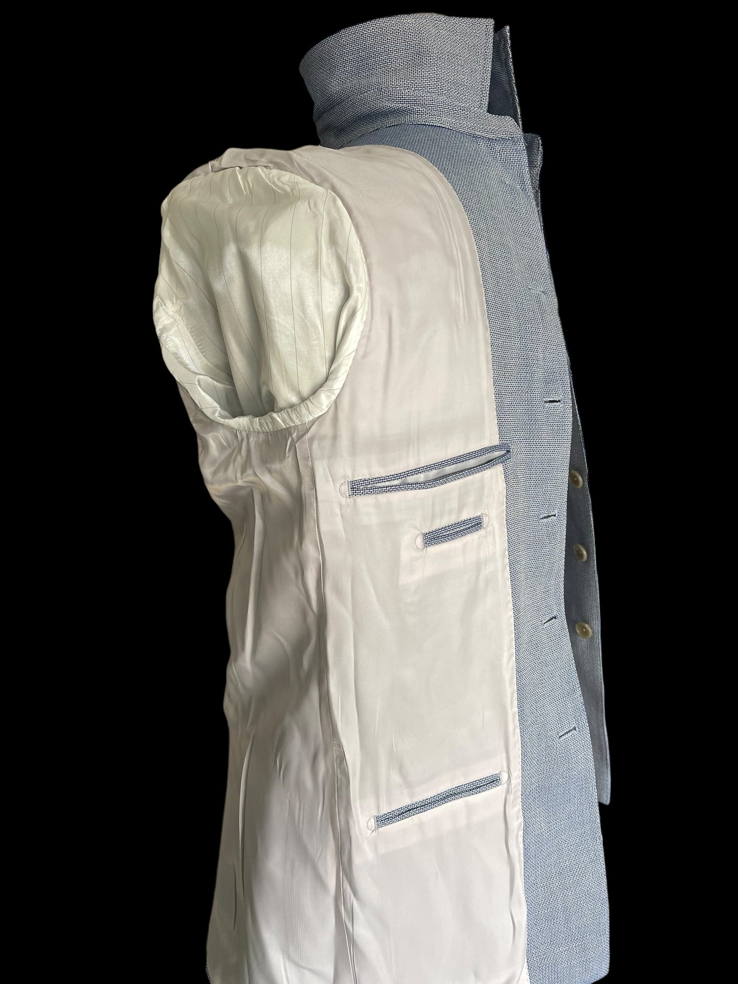 Bespoke Safari Jacket 40R Fully Lined Light Blue Dugdale Non Crease Wool RRP £895