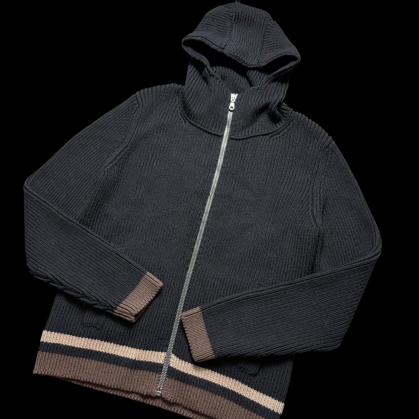 Men’s Dolce & Gabbana Chunky Knit Wool Hoodie Size 48 Black Wool