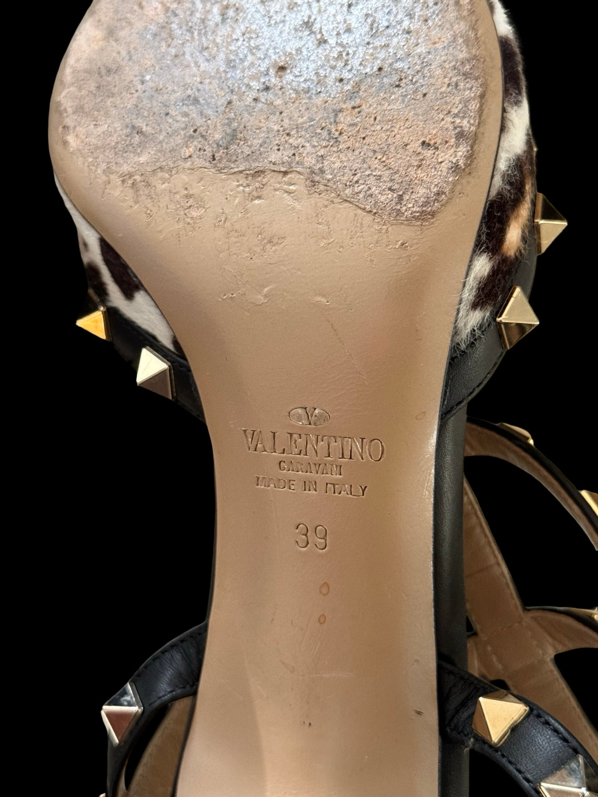 Valentino Garavani Rockstud Pony Hair Ankle Strap Heels Size EU39 UK6