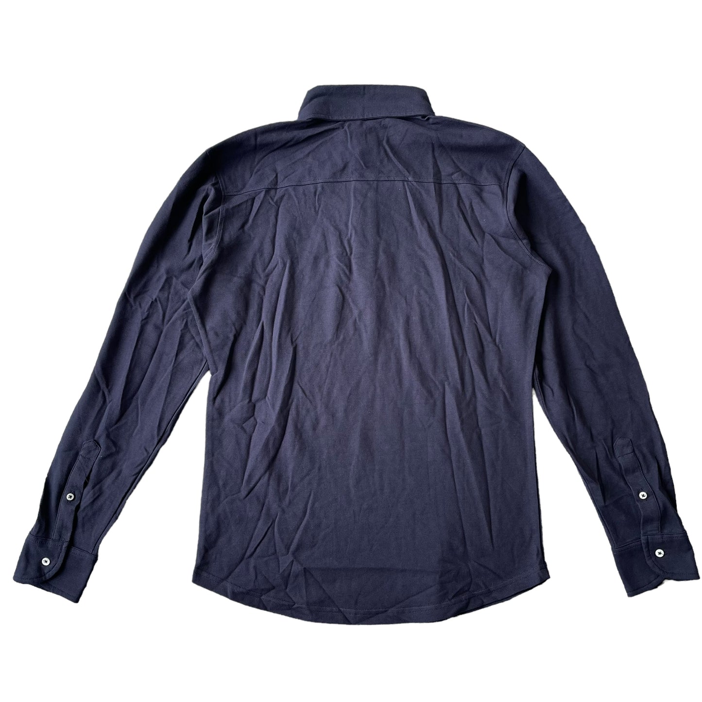 BNWT Natalino Long Sleeve Polo Shirt Medium Washed Navy Pique Cotton Button Down Collar