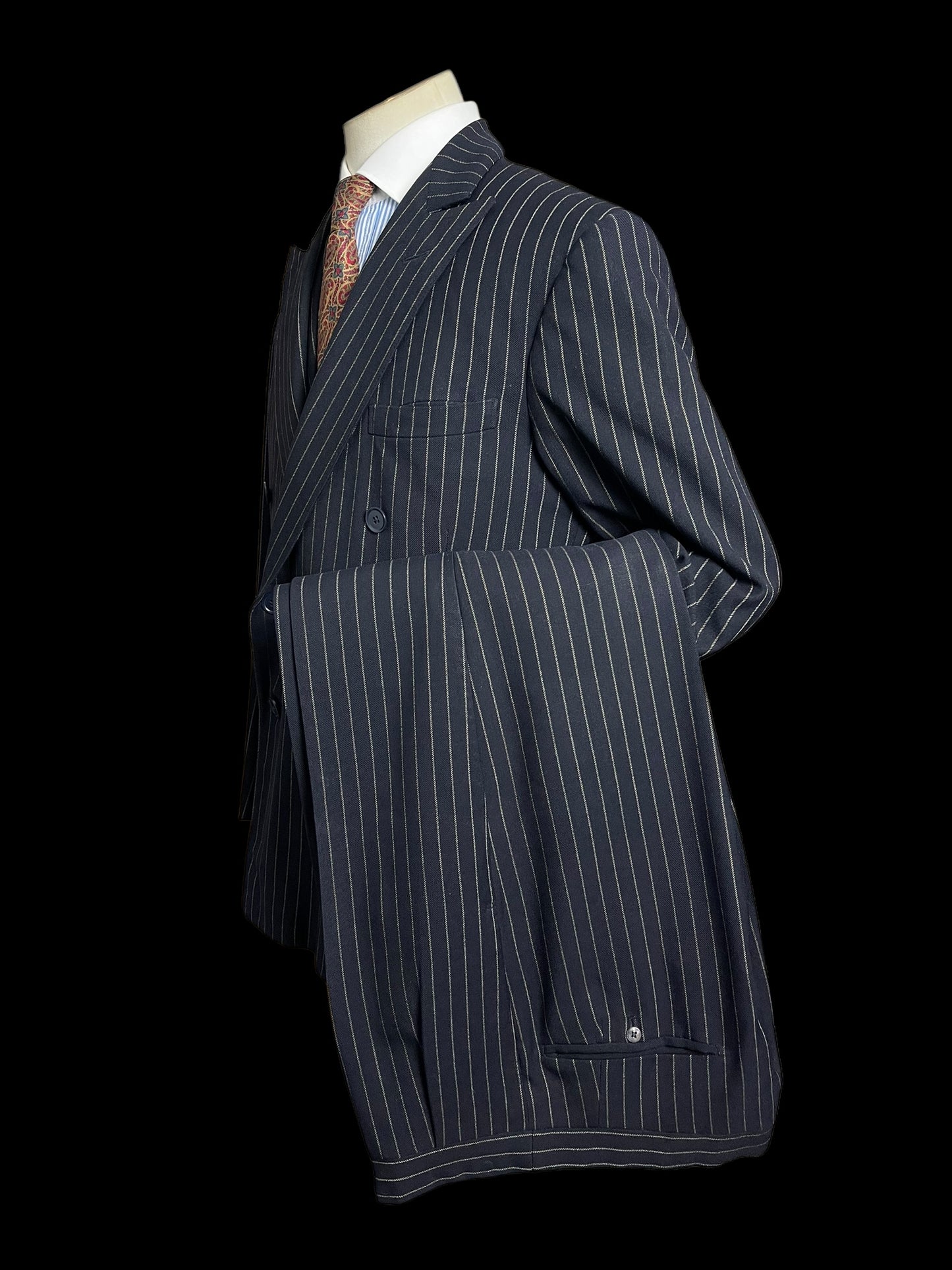 Bespoke Sandon & Co Savile Row 3pc Suit 40R / W34” Navy Chalkstripe 1960’s