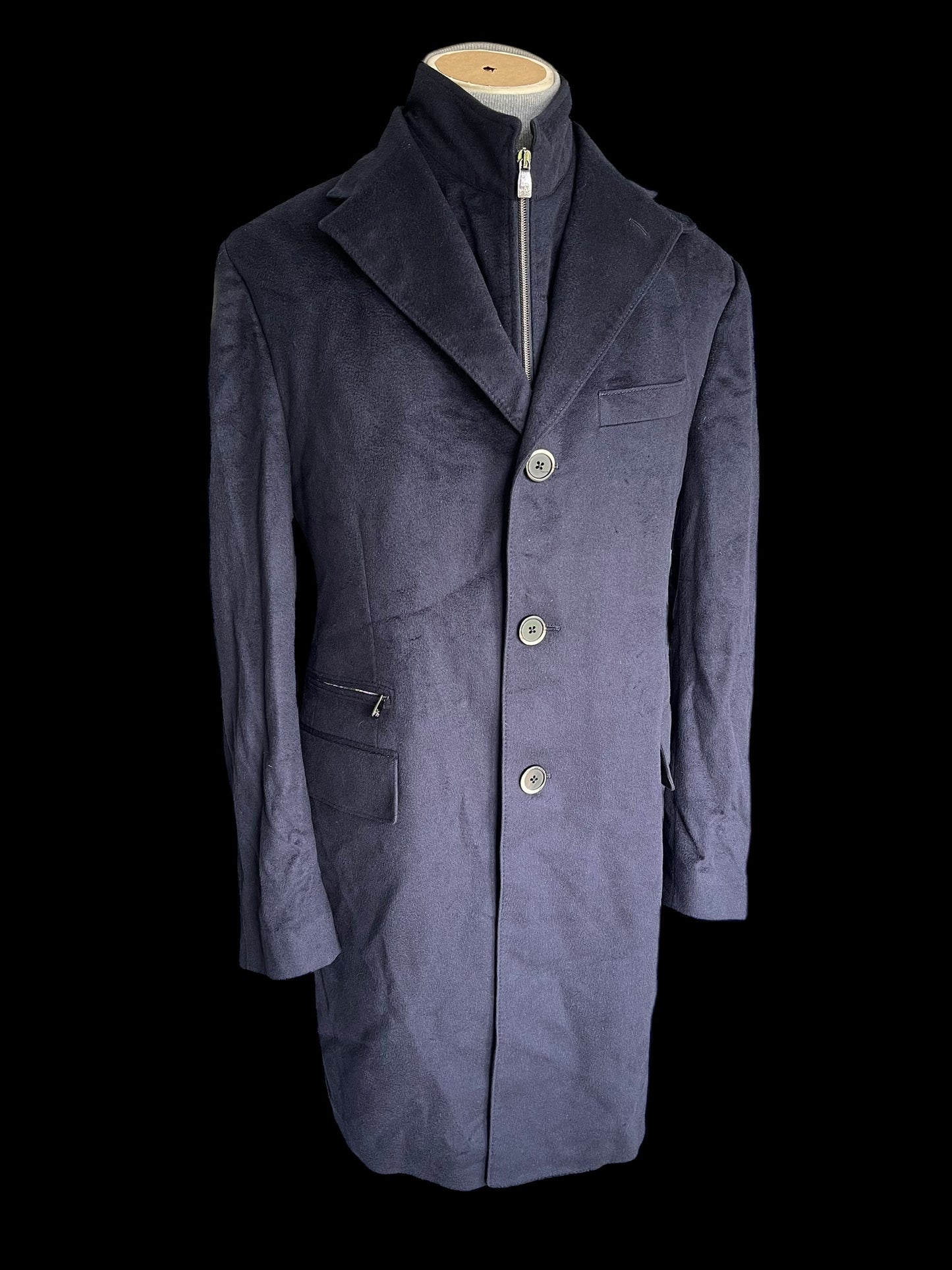 Corneliani Overcoat 54R / UK44 Navy Bib Front Extrafine Wool