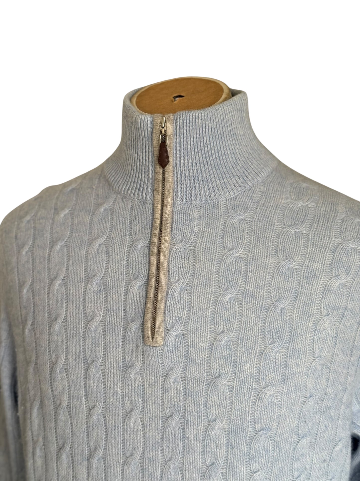 Men’s N. Peal Albemarle 1/4 Zip Cable-Knit Cashmere Jumper Light Blue XL SS19 RRP £395
