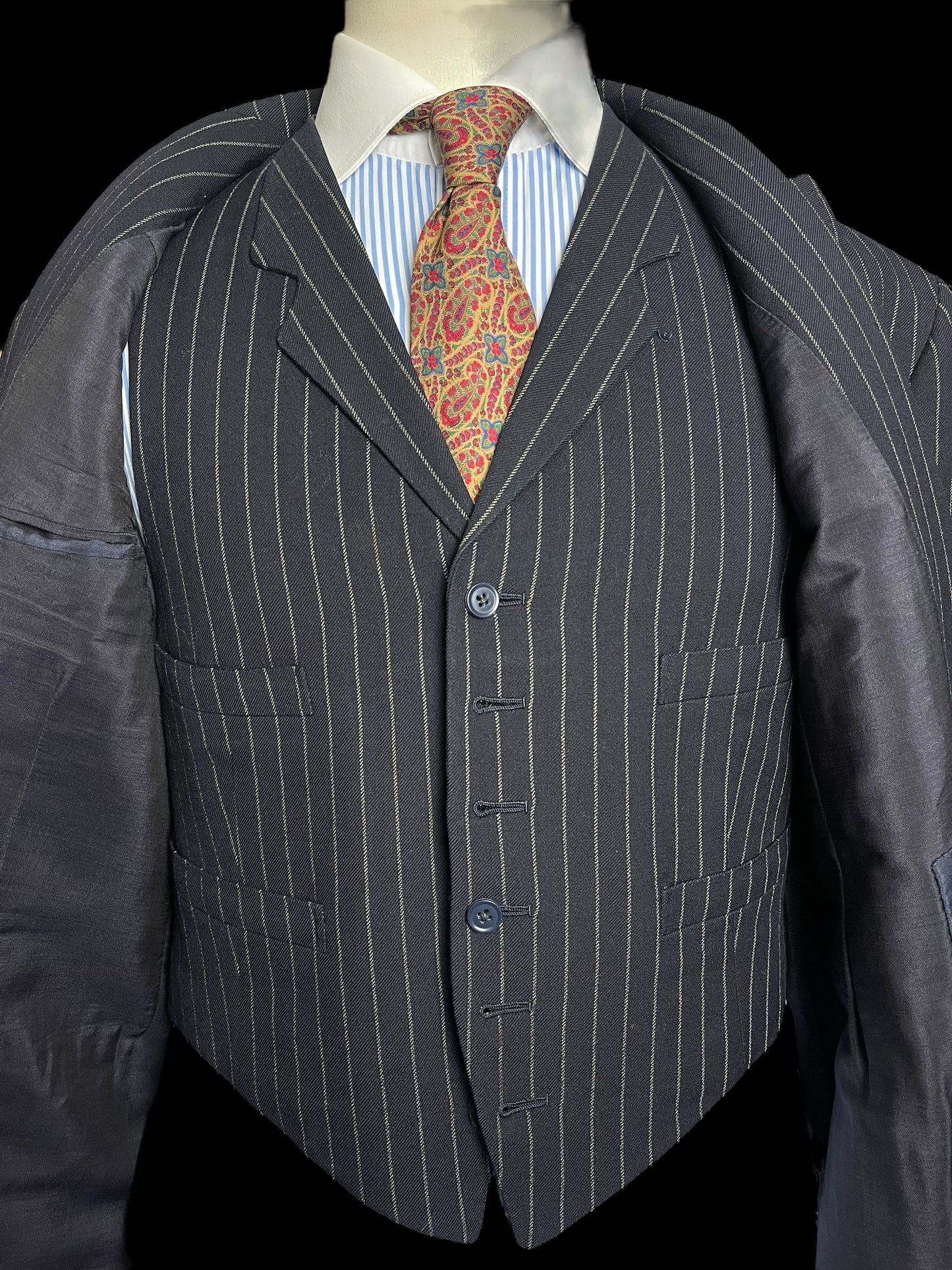 Bespoke Sandon & Co Savile Row 3pc Suit 40R / W34” Navy Chalkstripe 1960’s
