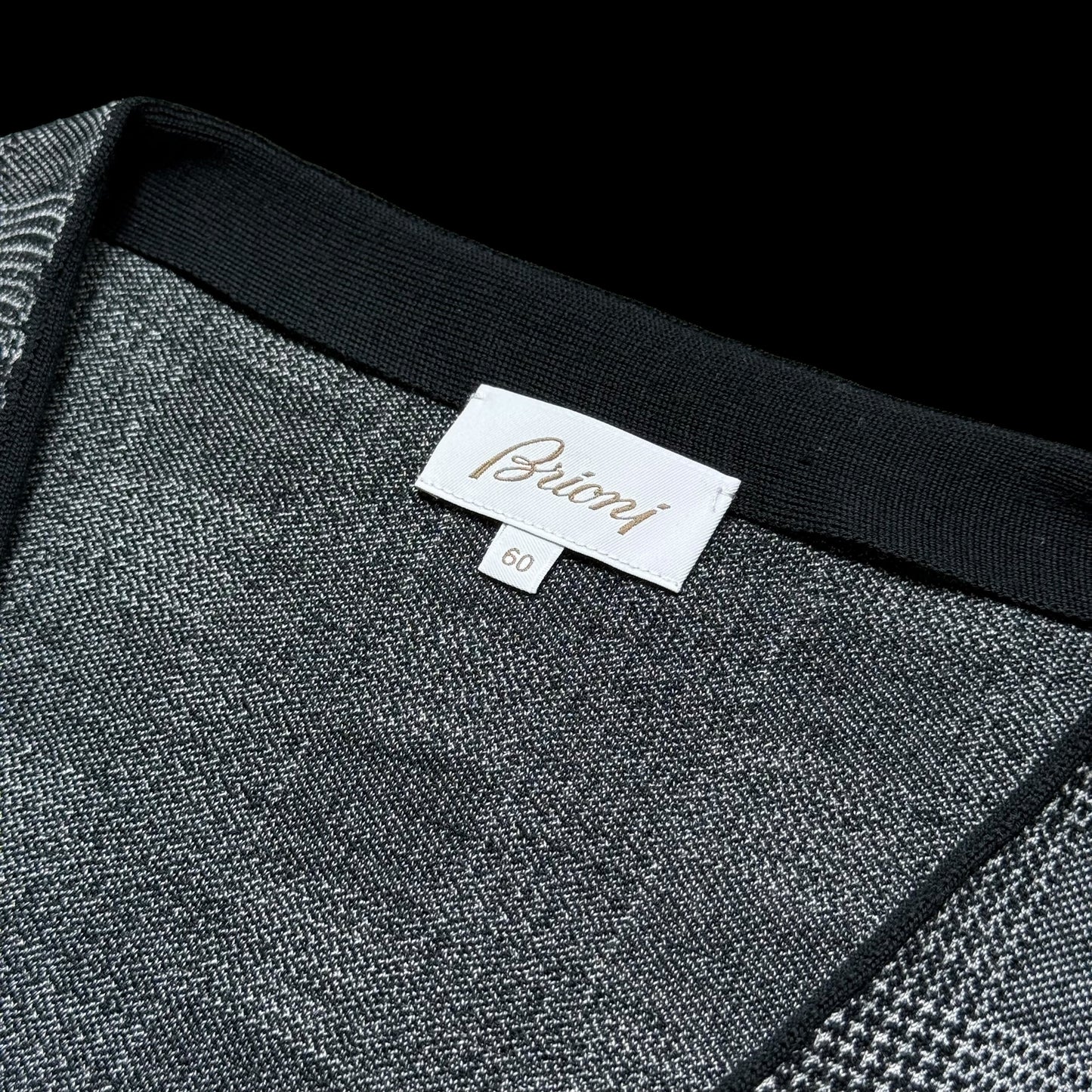 Men’s Brioni Wool & Silk Cardigan Size 60 Grey Pockets Prince Of Wales Check