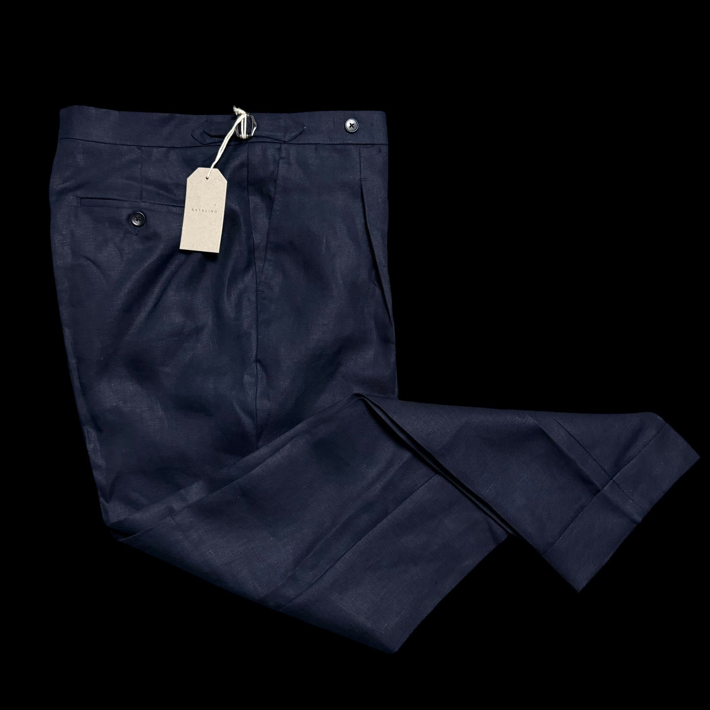BNWT Natalino Linen Single Pleat Trousers Sz50 W34S Parkgate Navy RRP £195