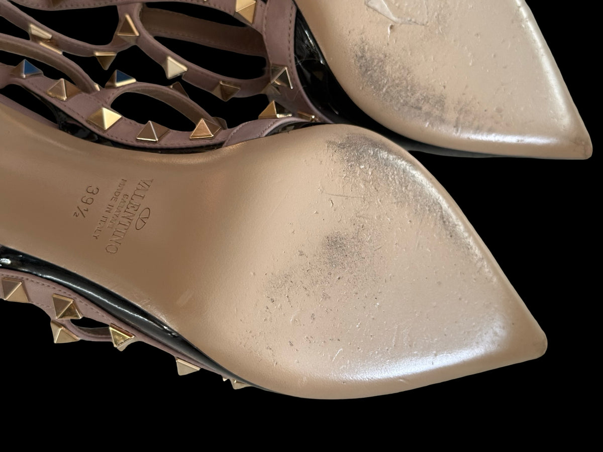 Valentino Garavani Rockstud Ankle Strap Heels Size EU39.5 UK6.5 Black/Nude
