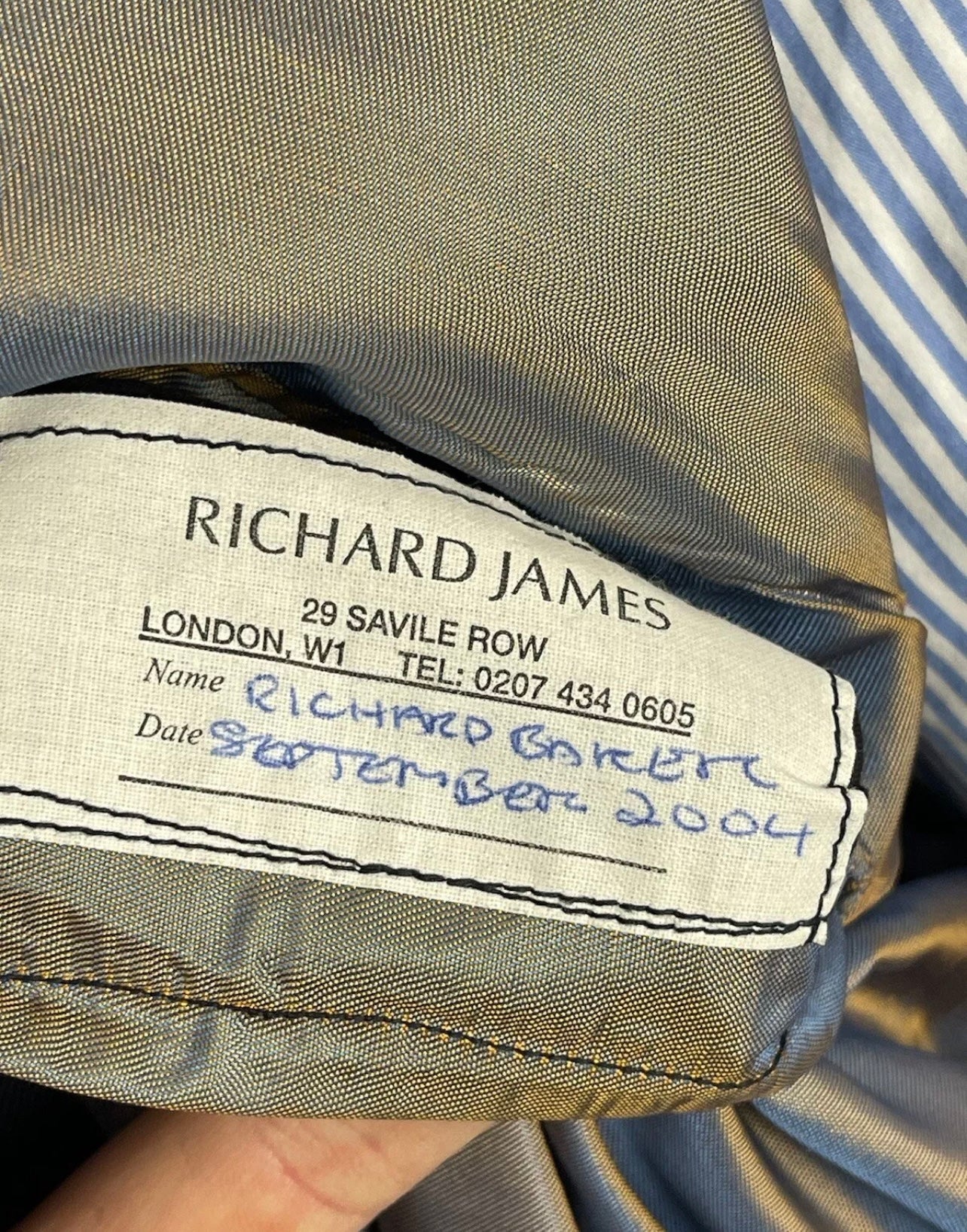 Richard James Savile Row Bespoke Double Breasted Navy Suit 46L /42x31” Pinstripe
