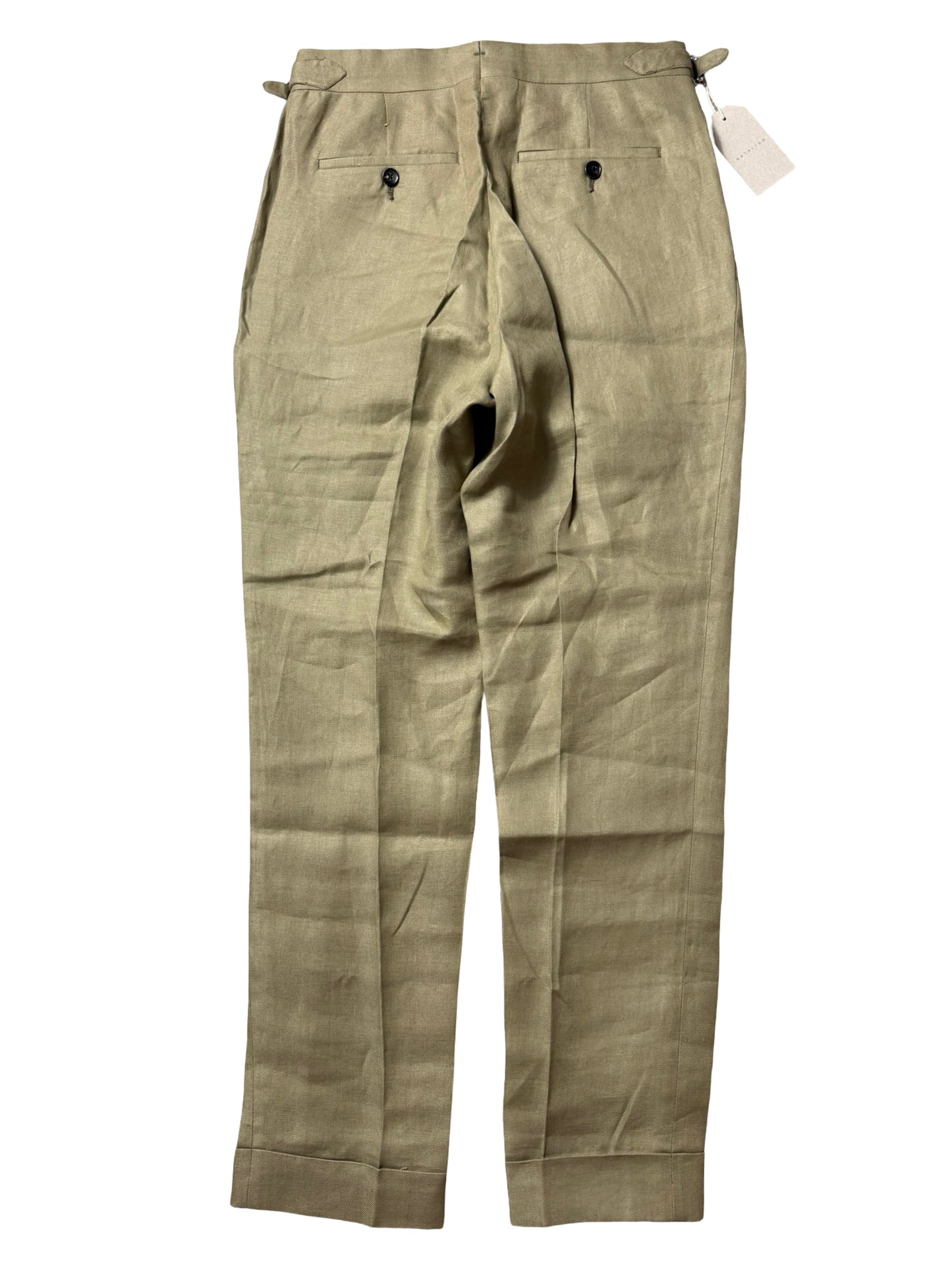 BNWT Natalino Single Pleat Khaki Linen Trousers IT44 W28-30” Baird Mcnutt RRP £200