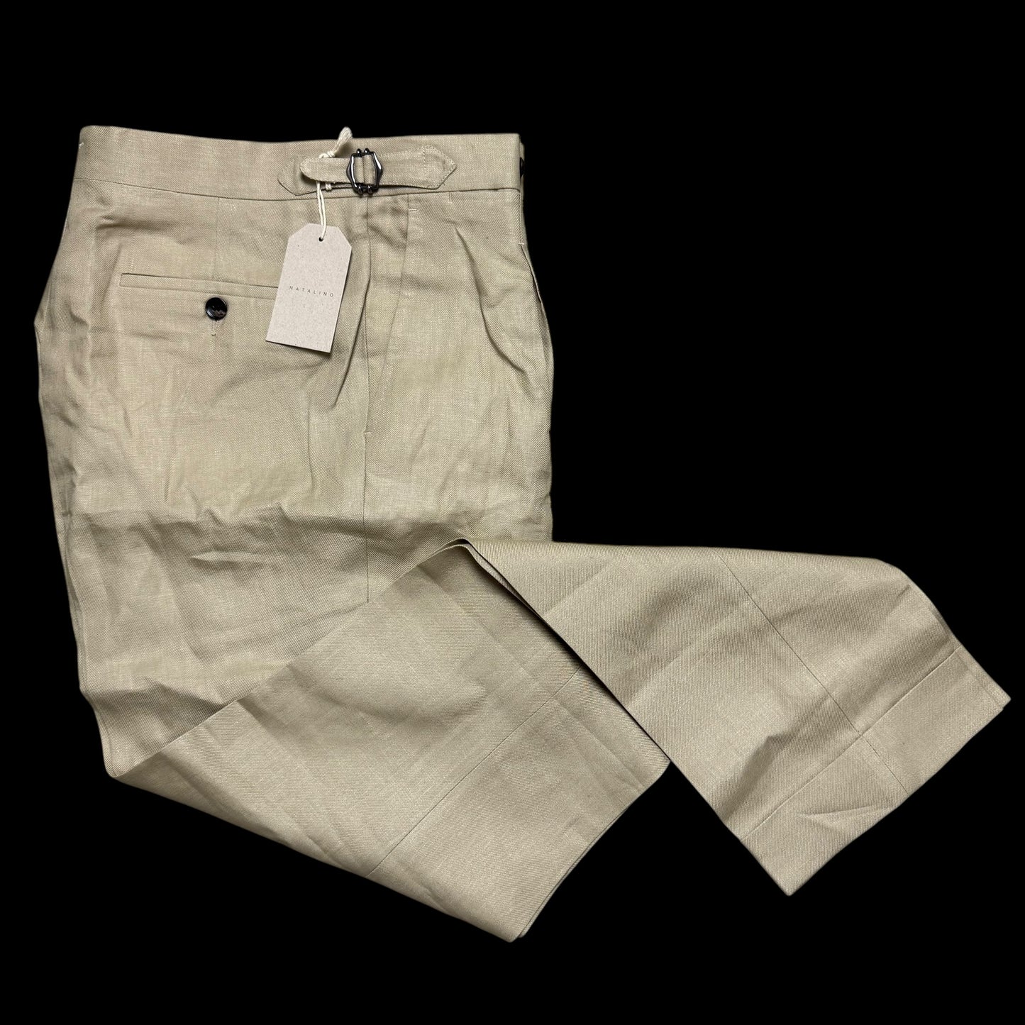BNWT Natalino Linen Single Pleat Trousers Sz48 W32x32” Taupe RRP £195