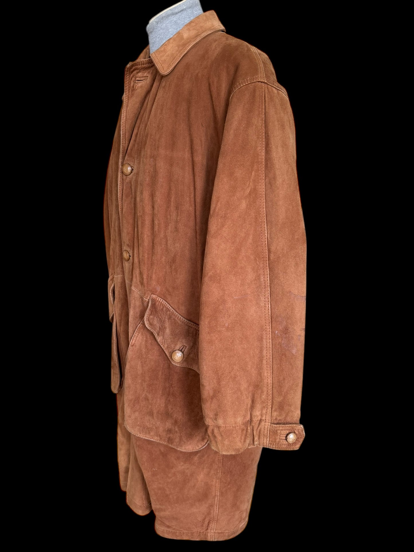 Men’s SULKA Suede Leather Long Coat 52 UK42 Tobacco Brown