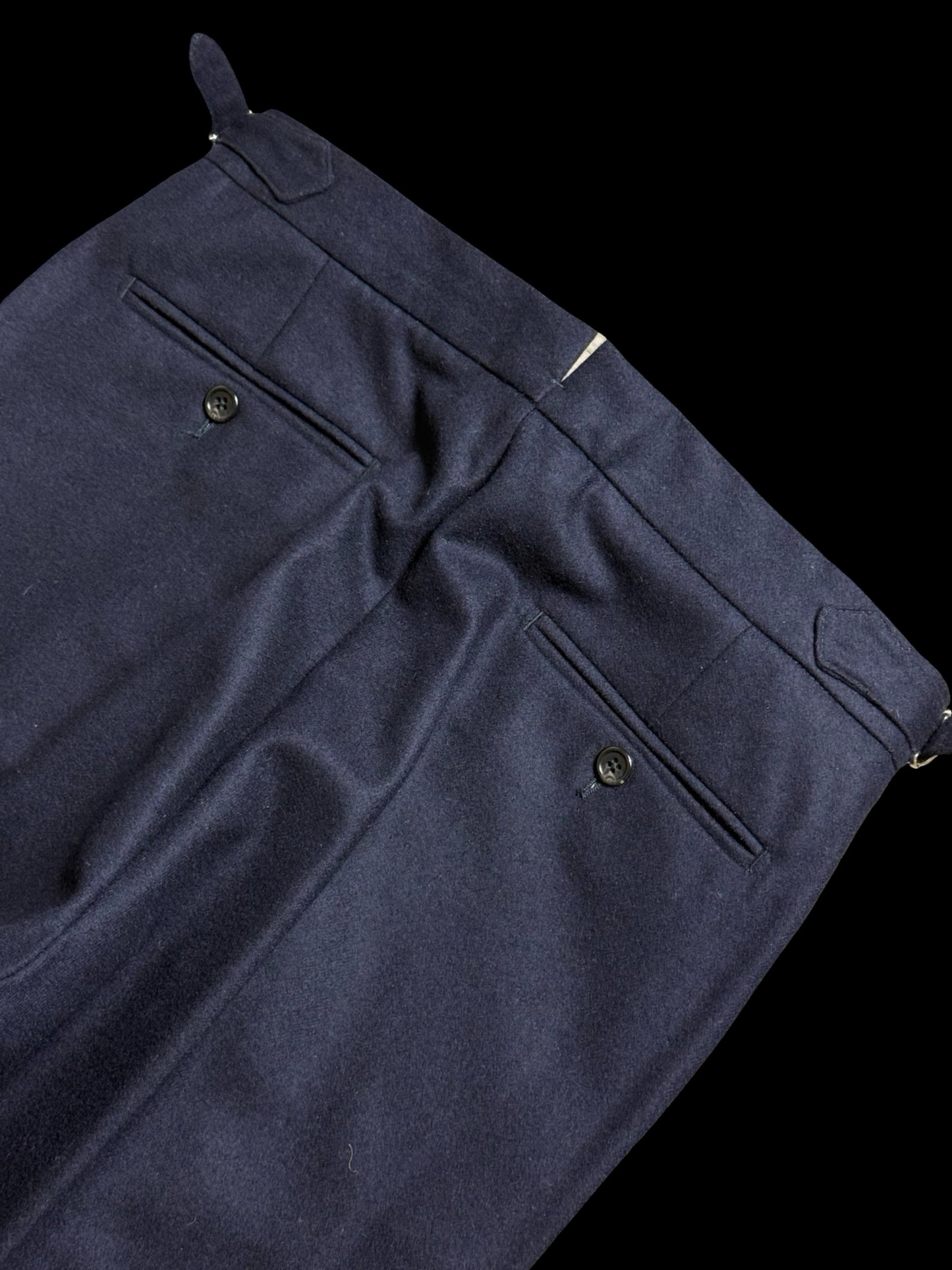 Natalino Navy Blue Flannel Pleat Front Trousers W30S RRP £195