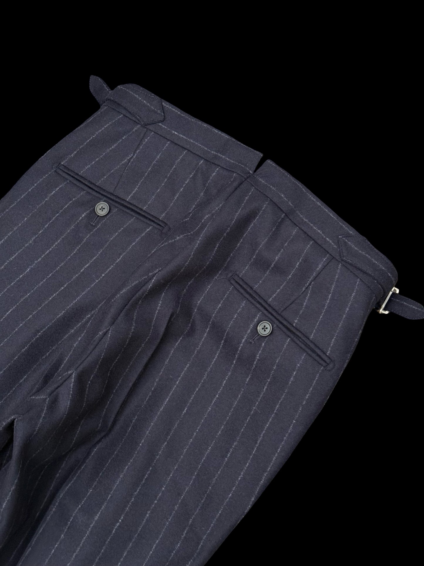 BNWT Natalino Pleat Front Trousers W28” Navy Flannel Wool Chalk Stripe RRP £195