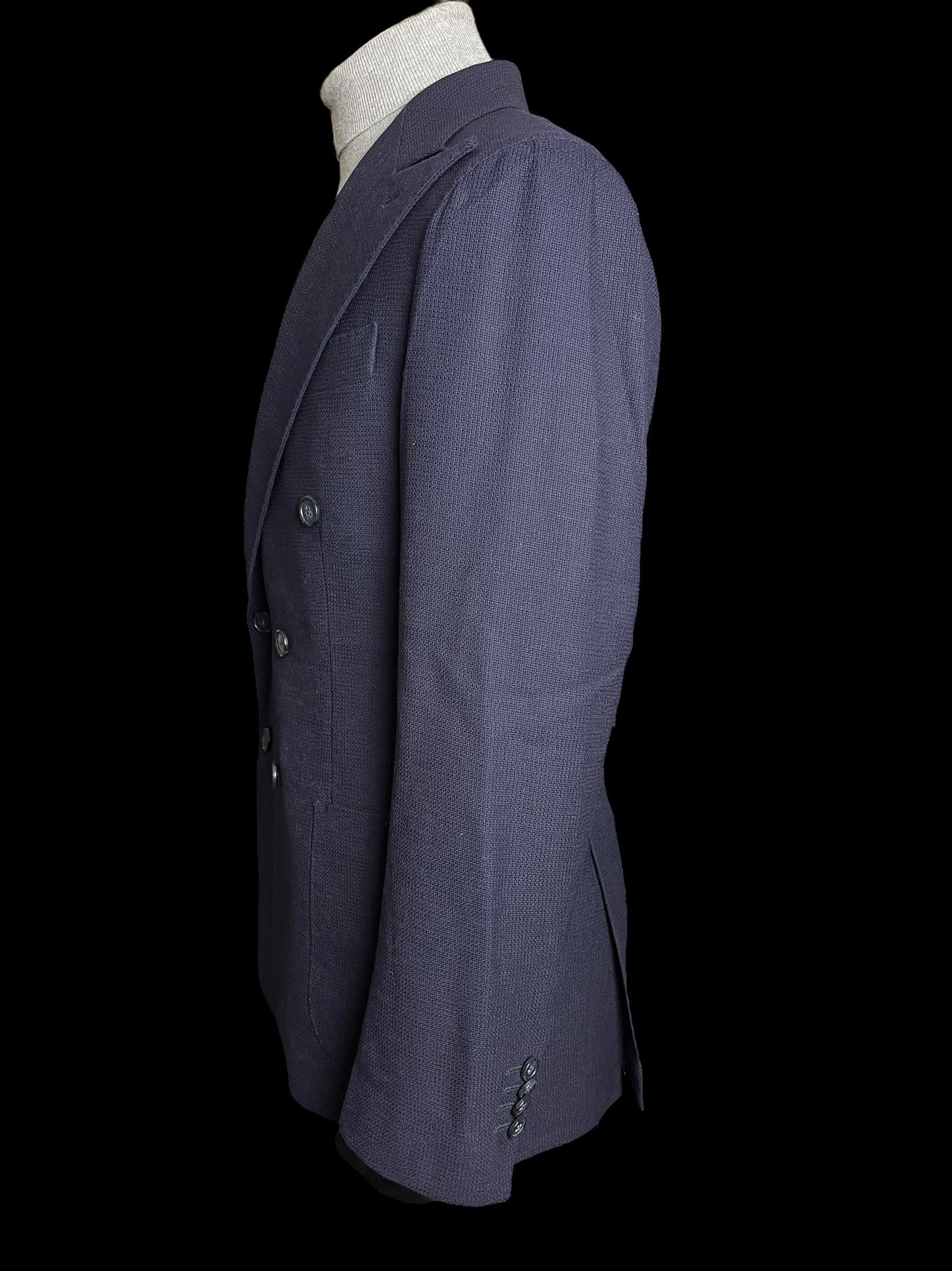 Natalino Double Breasted Sport Jacket 38R Mock Leno Hopsack Wool Navy