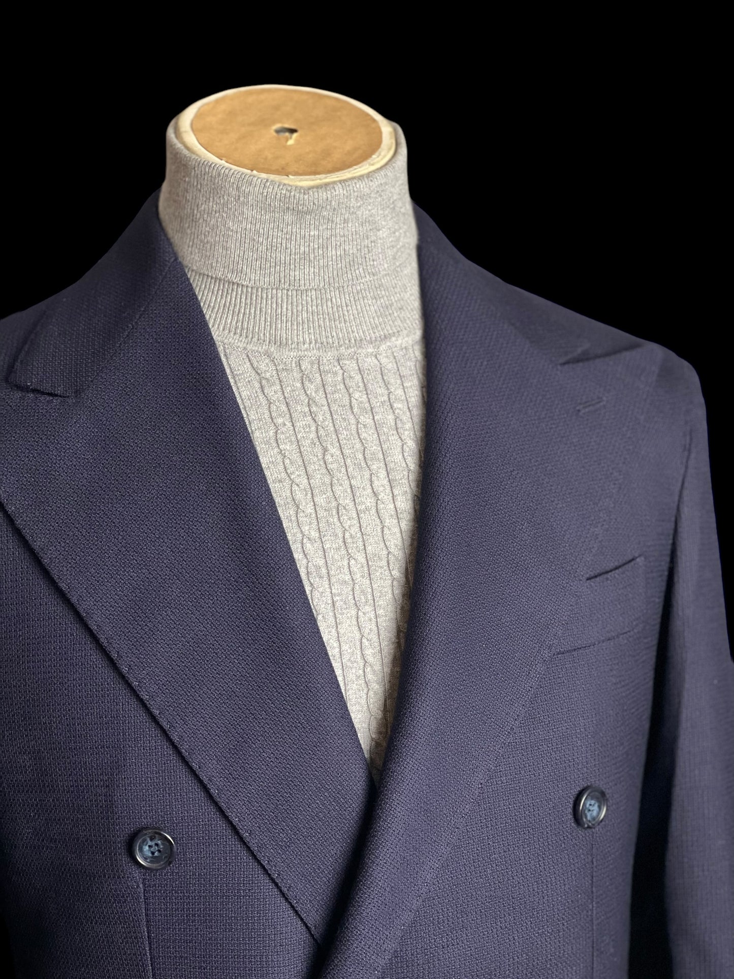 Natalino Double Breasted Sport Jacket 38R Mock Leno Hopsack Wool Navy