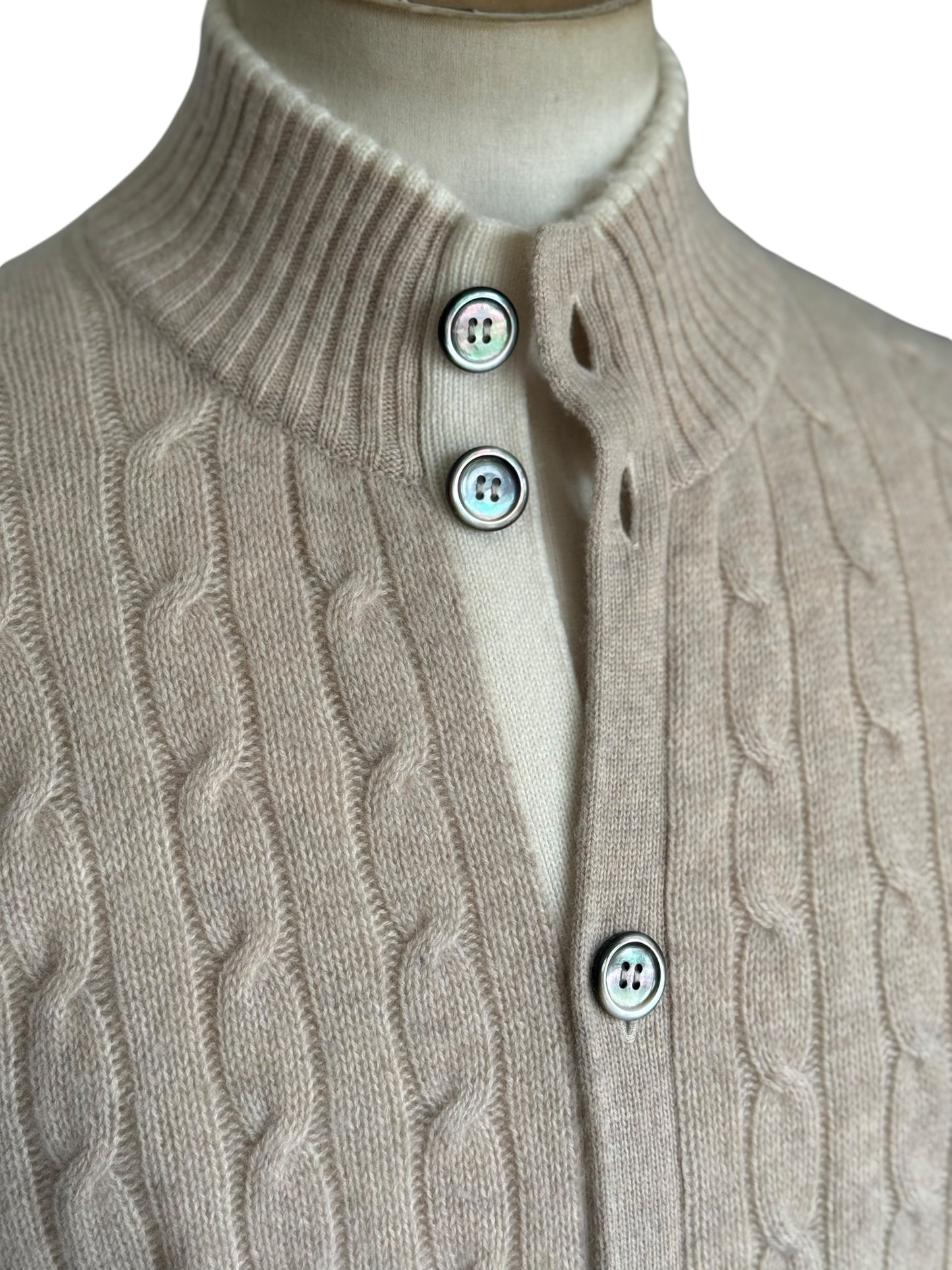 Men’s N. Peal Cashmere Cardigan Beige Cable Knit Size Large AW22