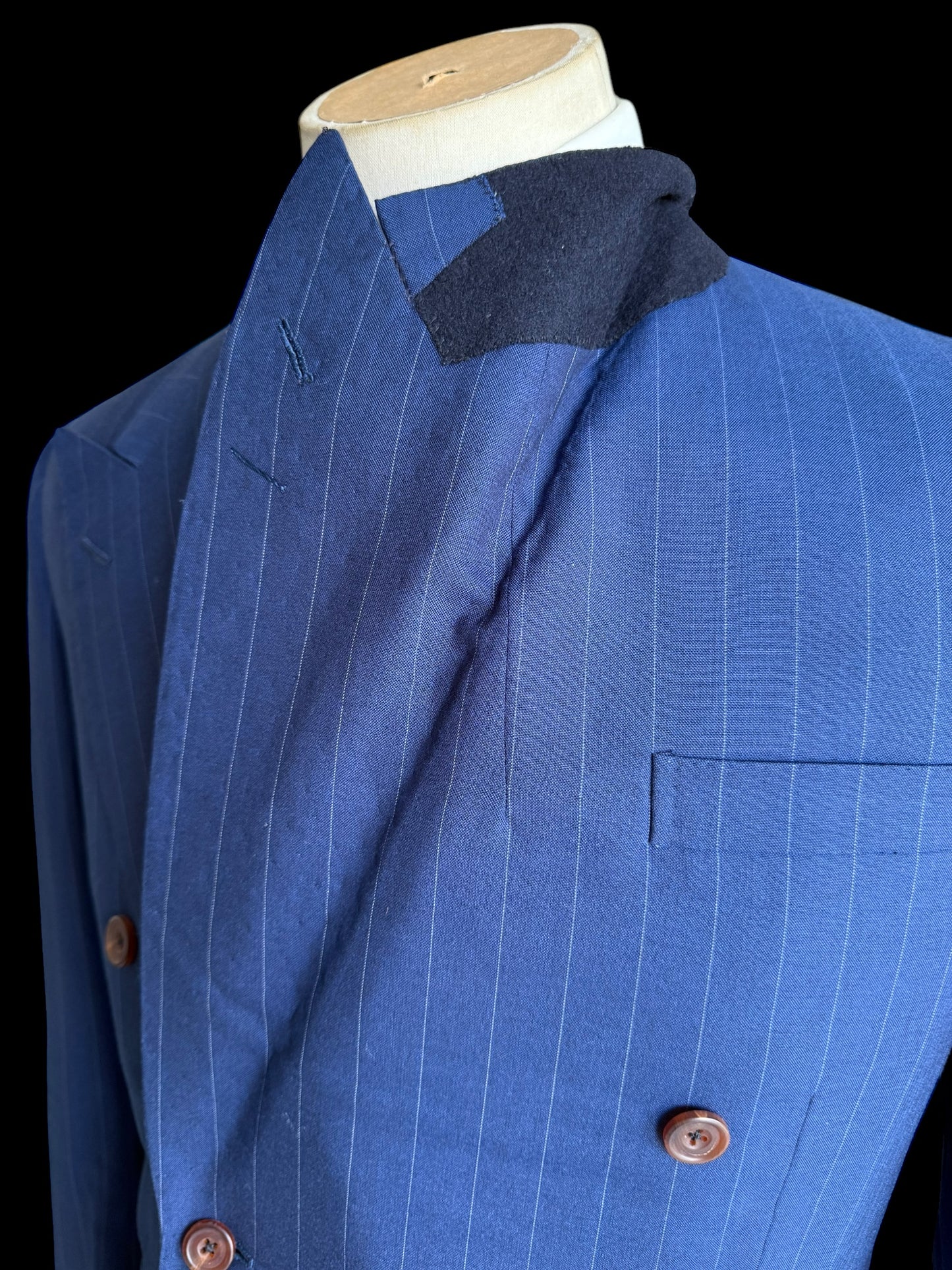 Bespoke Kent & Haste Double Breasted Navy Blazer 40S Pinstripe Savile Row