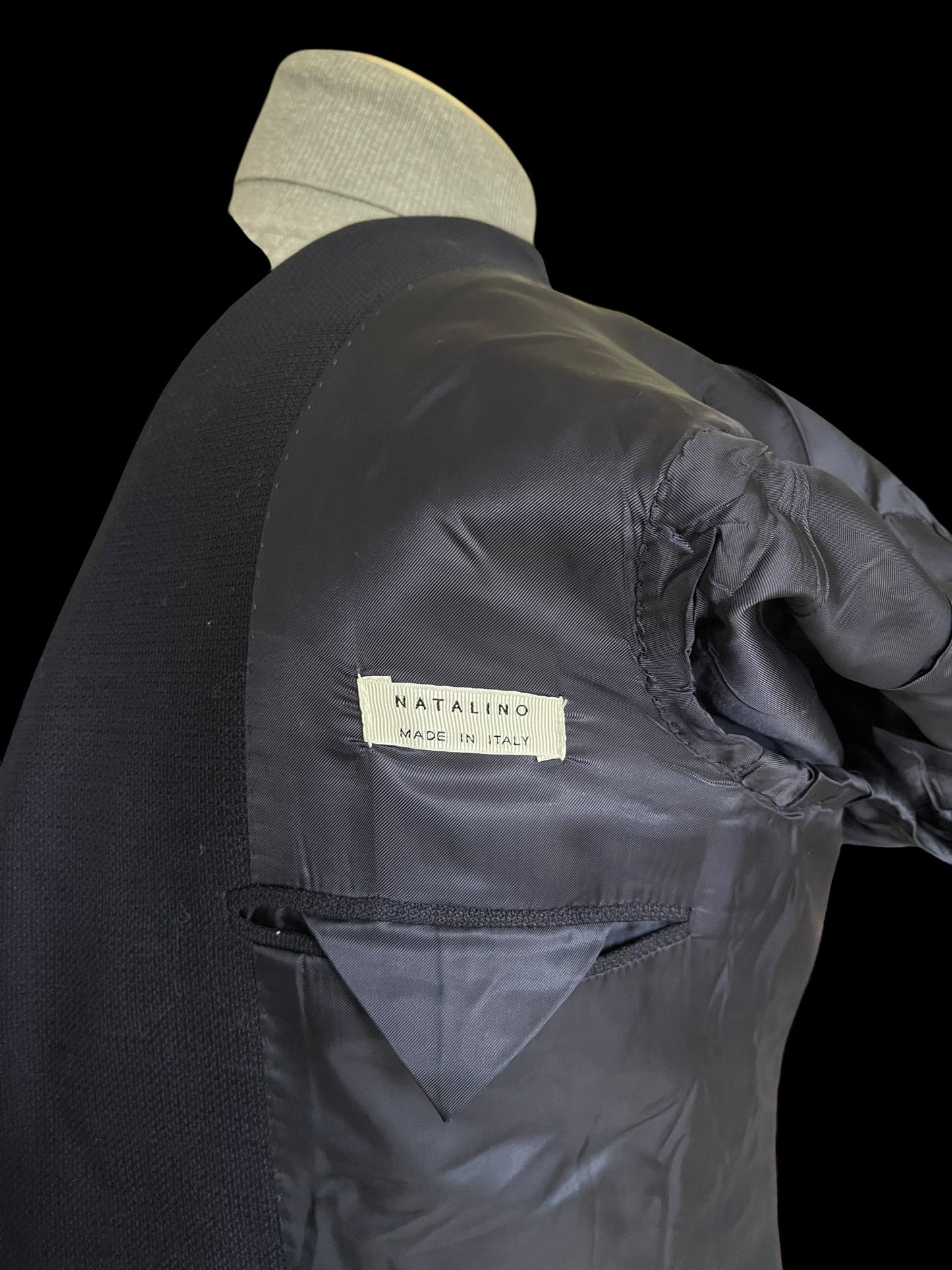 Natalino Sport Jacket 38” Mock Leno Hopsack Wool Navy Blue RRP £470