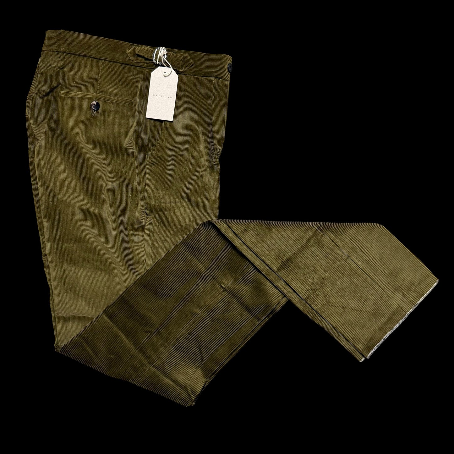 BNWT Natalino Corduroy Single Pleat Trousers Sz44 W30” Olive Green RRP £180