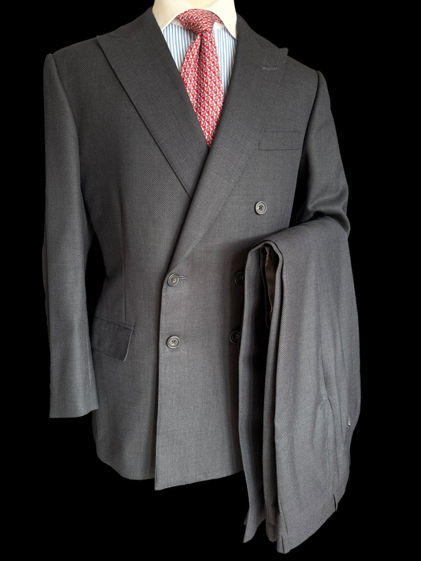Gieves & Hawkes Bespoke Double Breasted Grey Suit 43R / W36R
