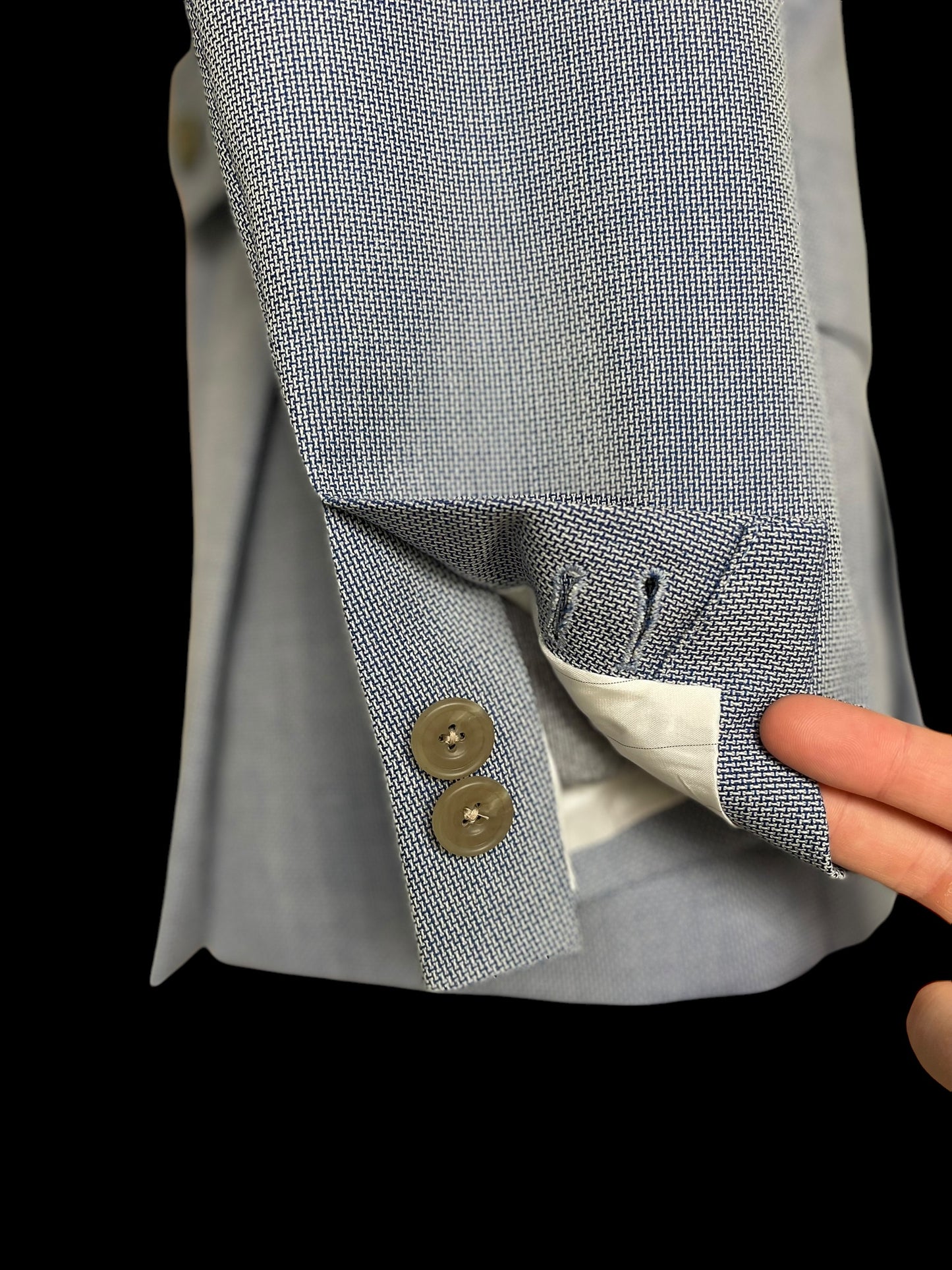 Bespoke Safari Jacket 40R Fully Lined Light Blue Dugdale Non Crease Wool RRP £895