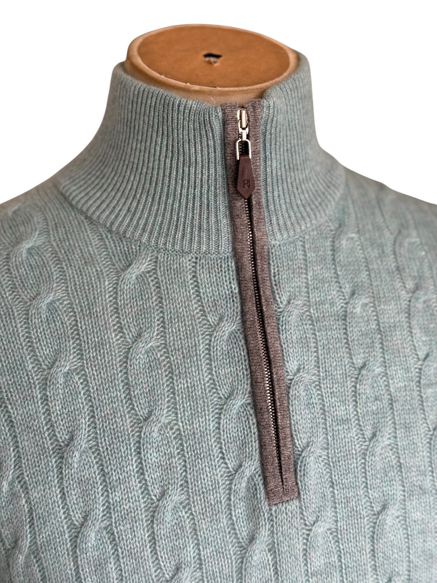 Men’s N. Peal Cable Knit 1/4 Zip Cashmere Jumper Size Large Turquoise RRP £395