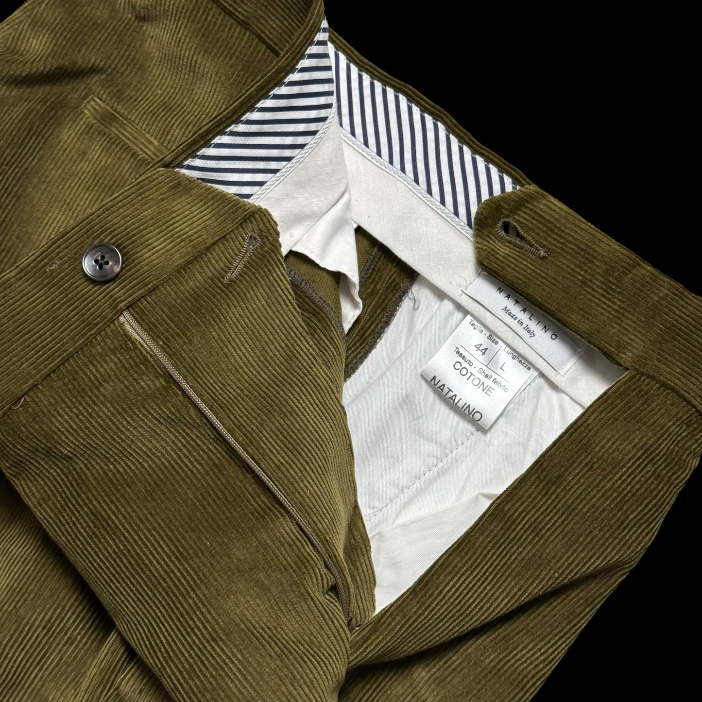 BNWT Natalino Corduroy Single Pleat Trousers Sz44 W30” Olive Green RRP £180