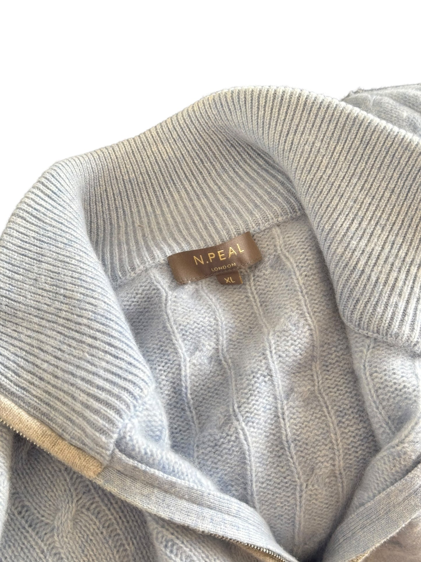 Men’s N. Peal Albemarle 1/4 Zip Cable-Knit Cashmere Jumper Light Blue XL SS19 RRP £395