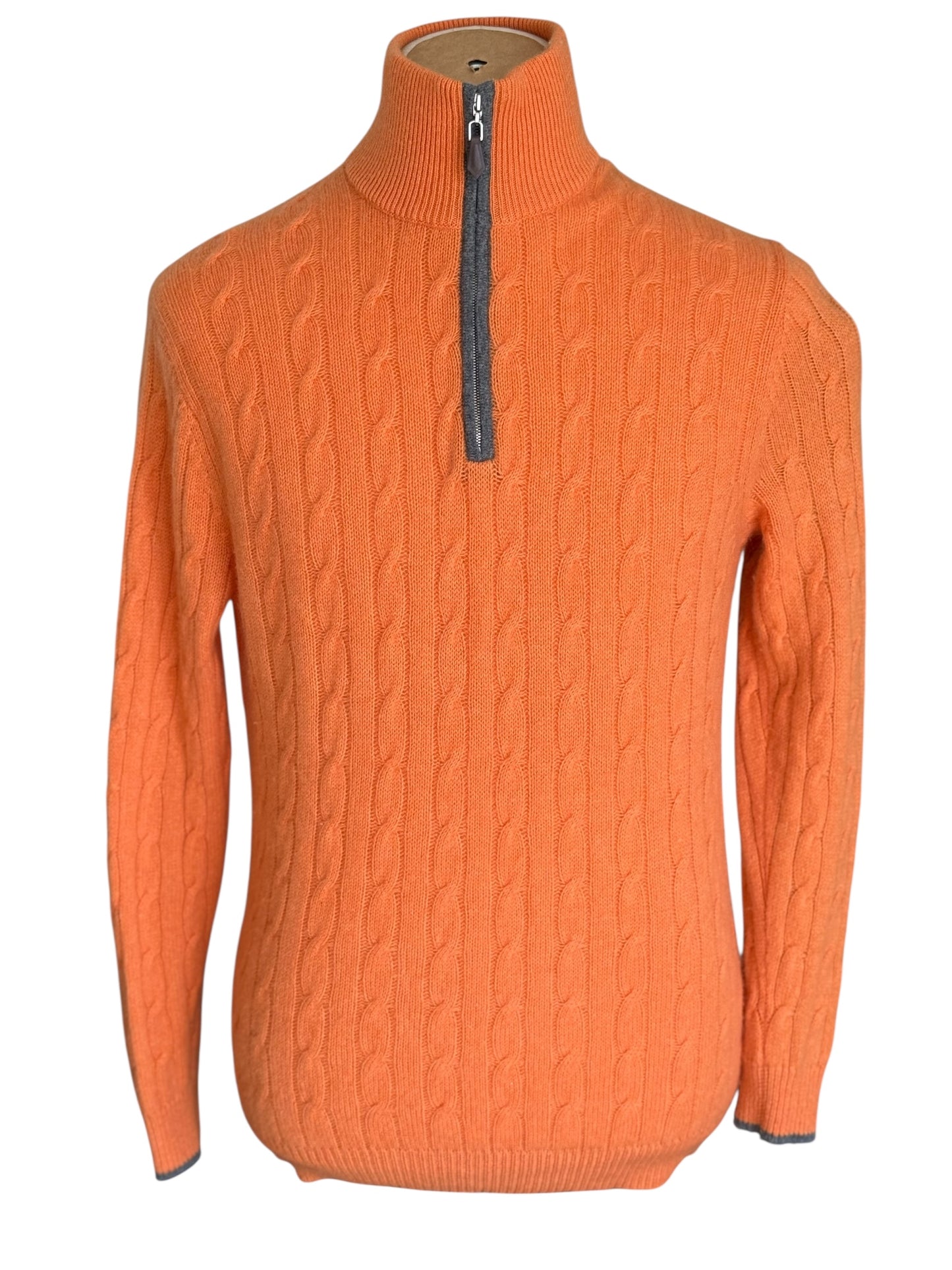 Men’s N. Peal Albemarle 1/4 Zip Cashmere Jumper Orange Medium SS22 RRP £395