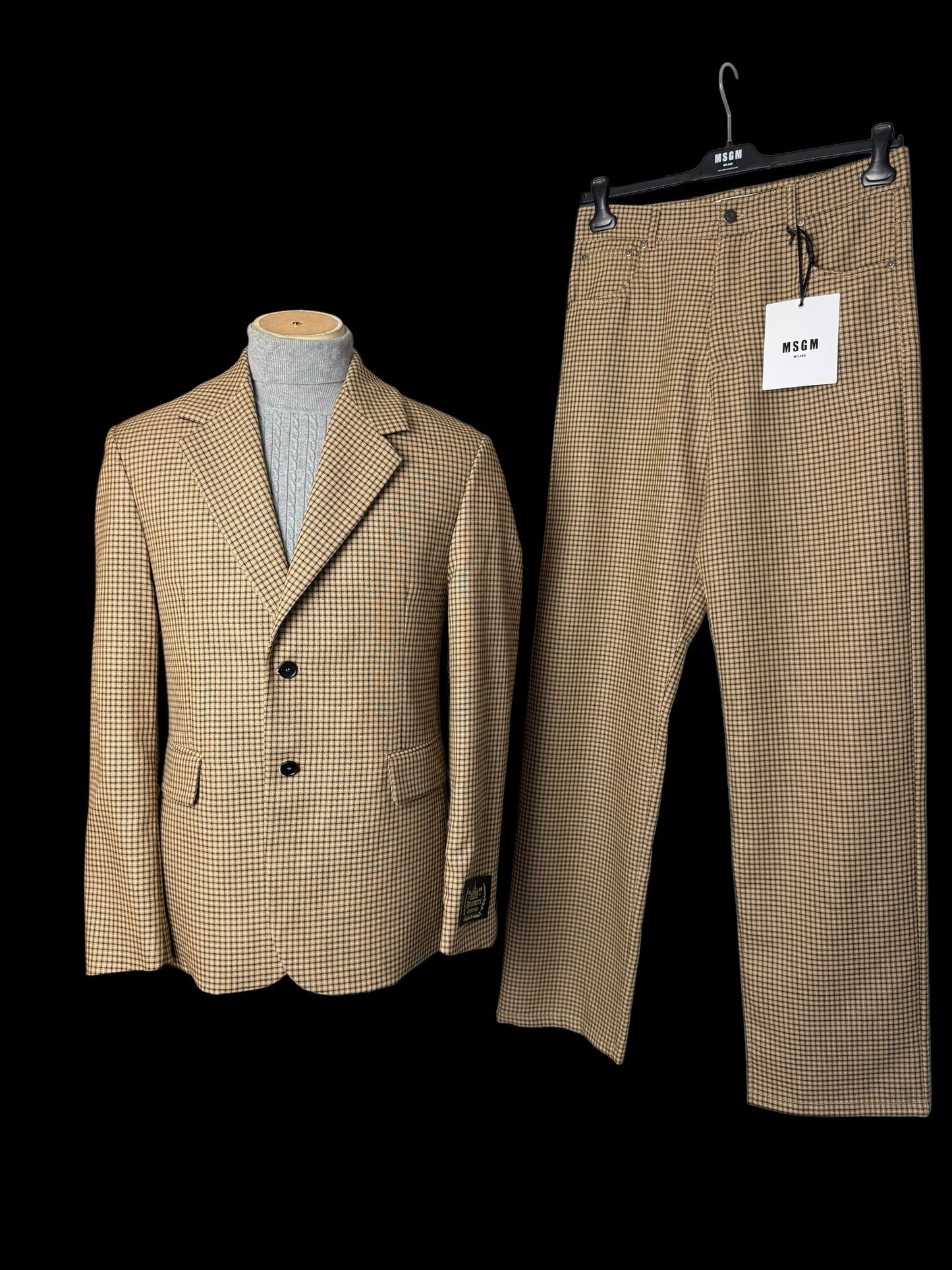 BNWT Men’s MSGM Check Suit Brown Wool Relaxed Fit RRP £1020