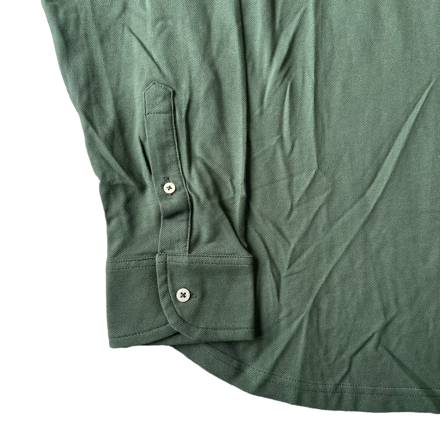 BNWT Natalino Long Sleeve Polo Shirt Green Pique Cotton Button Down RRP £95