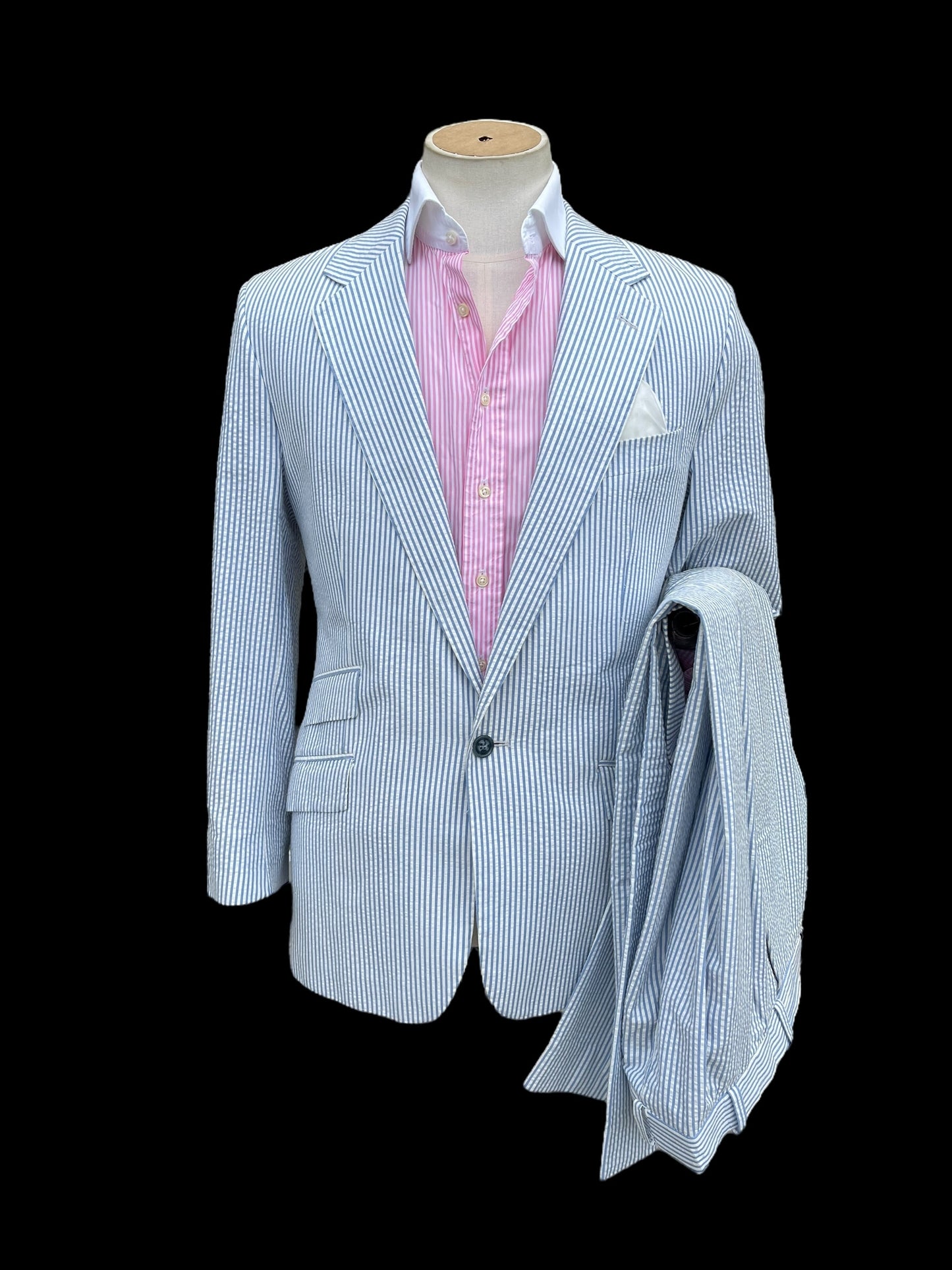 Bespoke Barrington & Ayre Holland & Sherry Seersucker Suit 38S / W34” RRP £1150