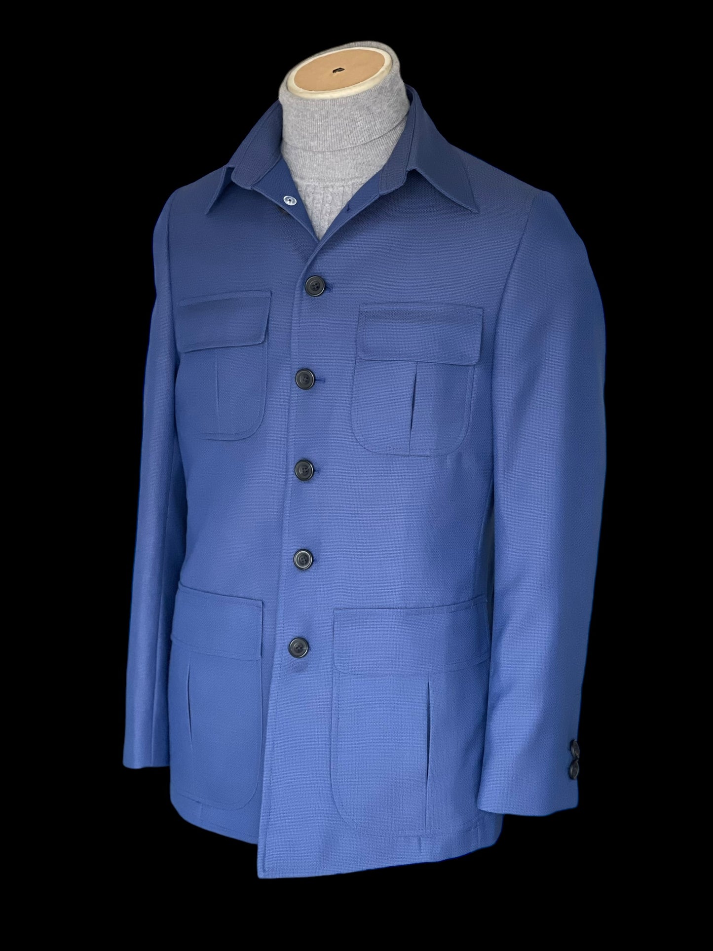 Bespoke Safari Jacket 40R Blue Unstructured Dugdale Non Crease Wool RRP£895