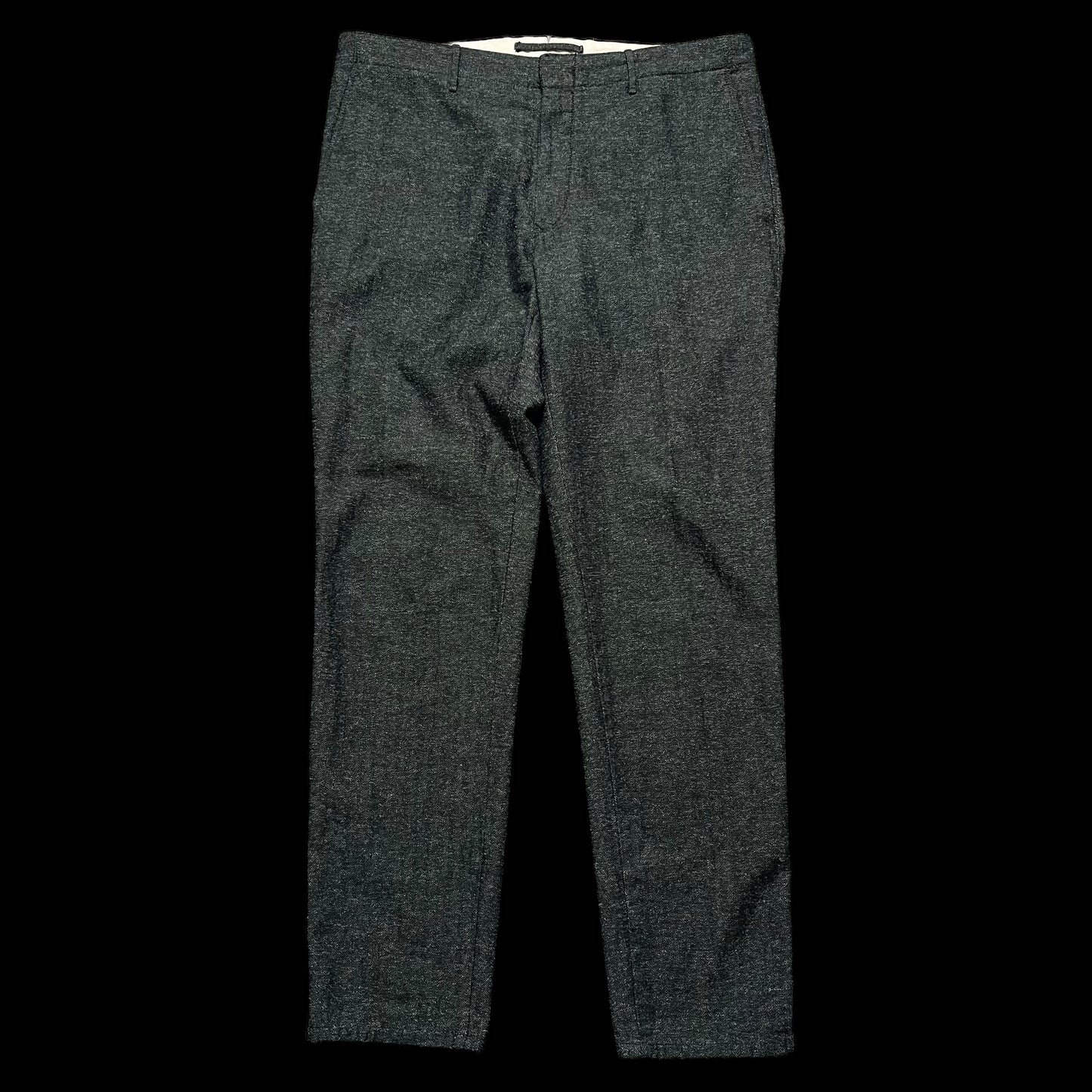Incotex Slacks Herringbone Cotton Linen Dark Green 36”