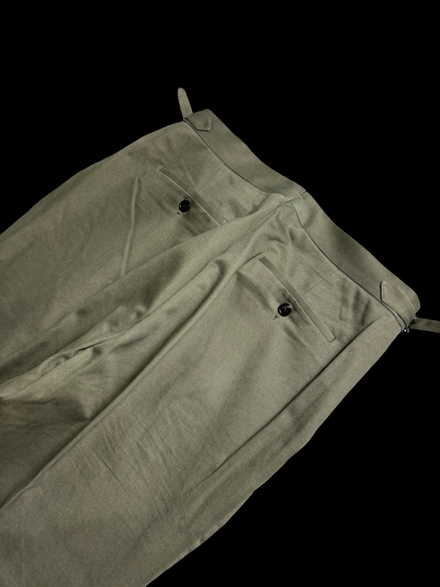 Natalino Pleat Front Military Green Trousers W32S Cotton Drill RRP £165