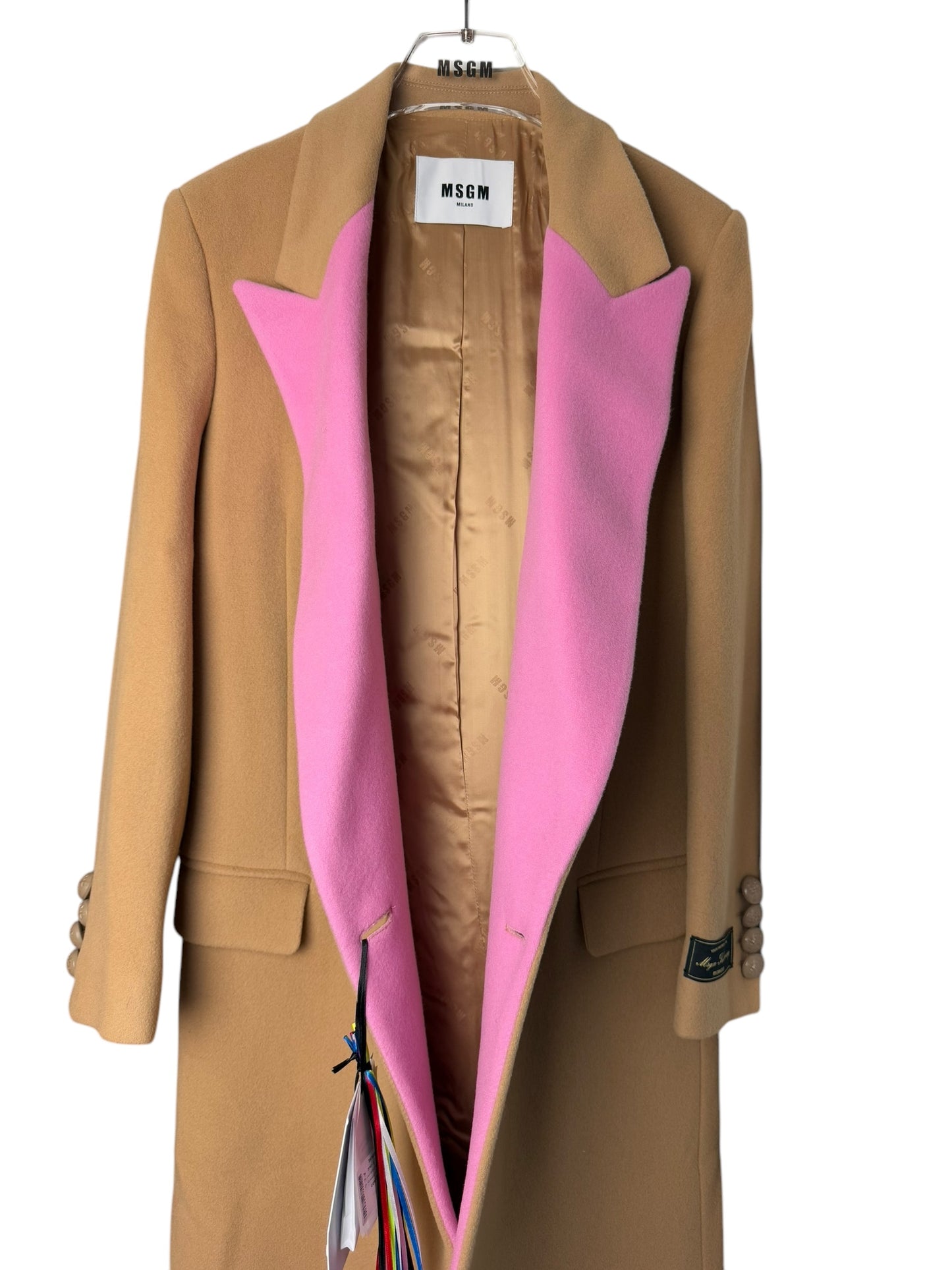 BNWT Women’s MSGM Double Breasted Overcoat Camel Pink Lapel RRP £895